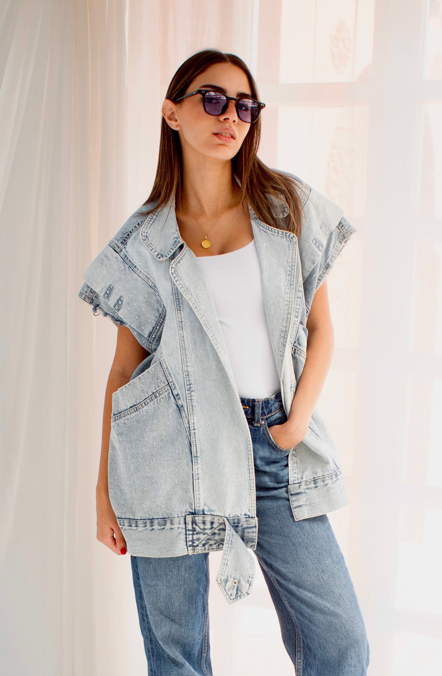Studded denim vest