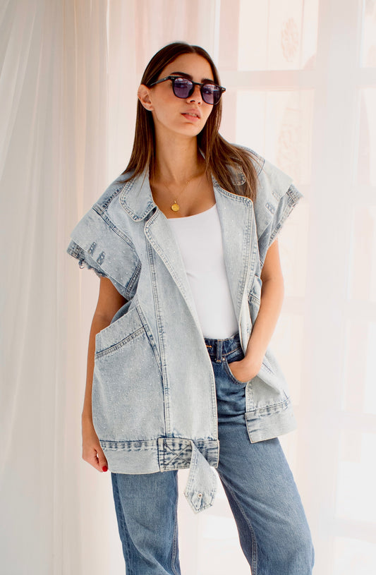 Studded denim vest