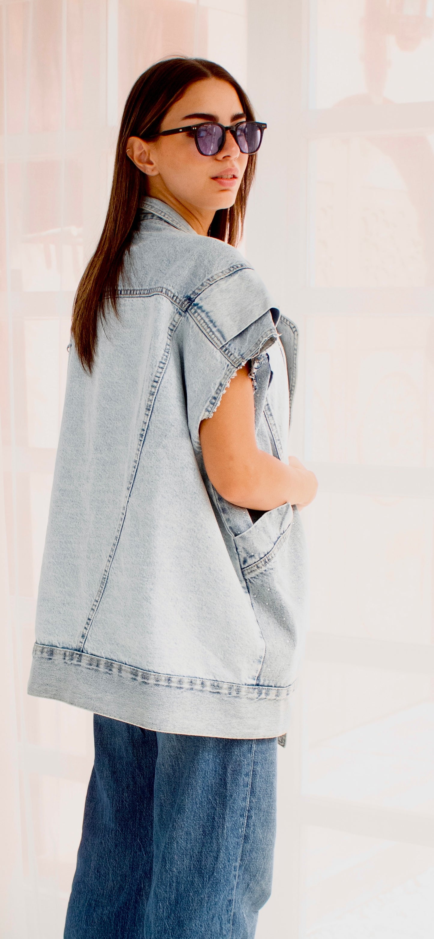 Studded denim vest