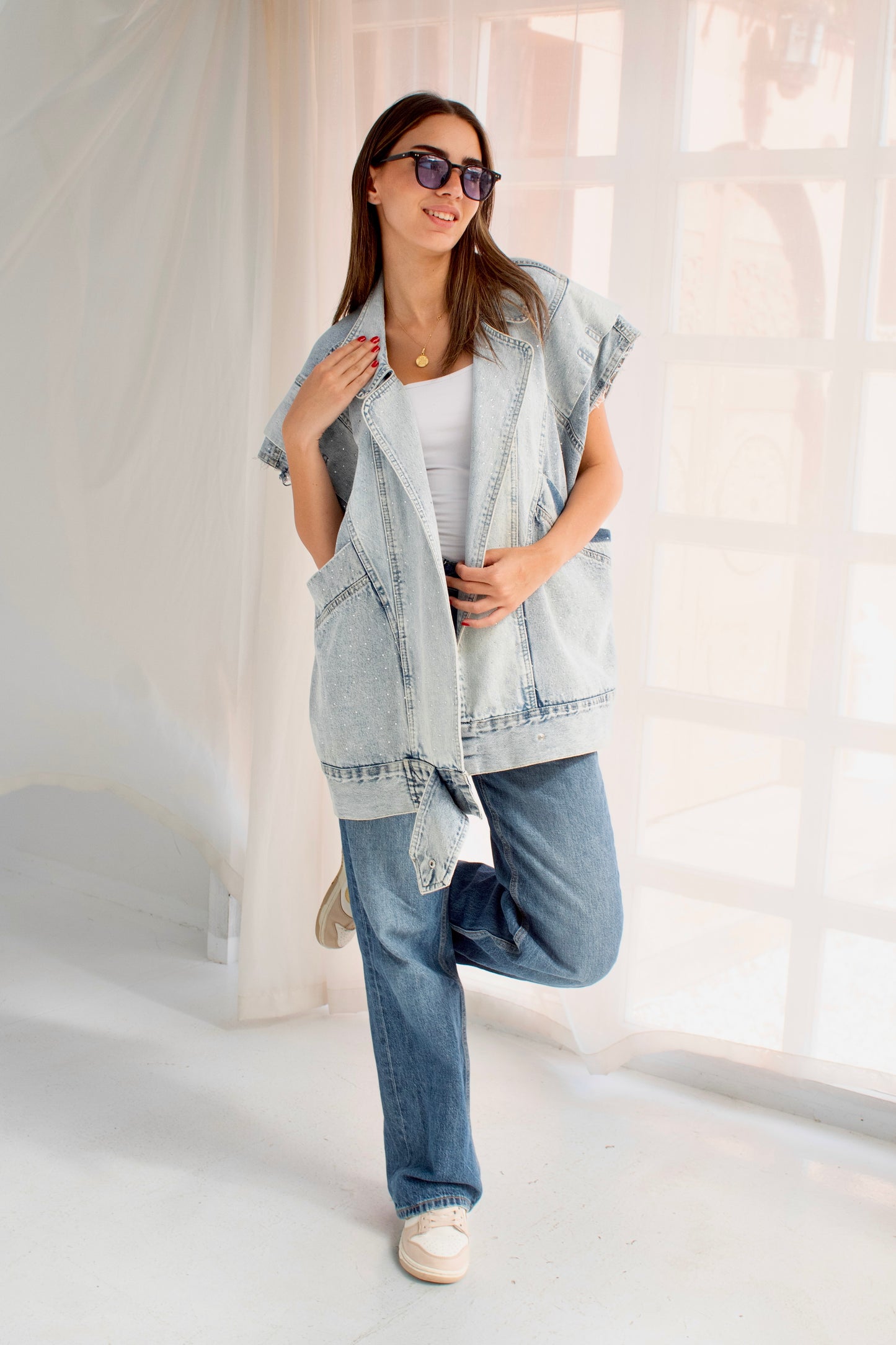 Studded denim vest