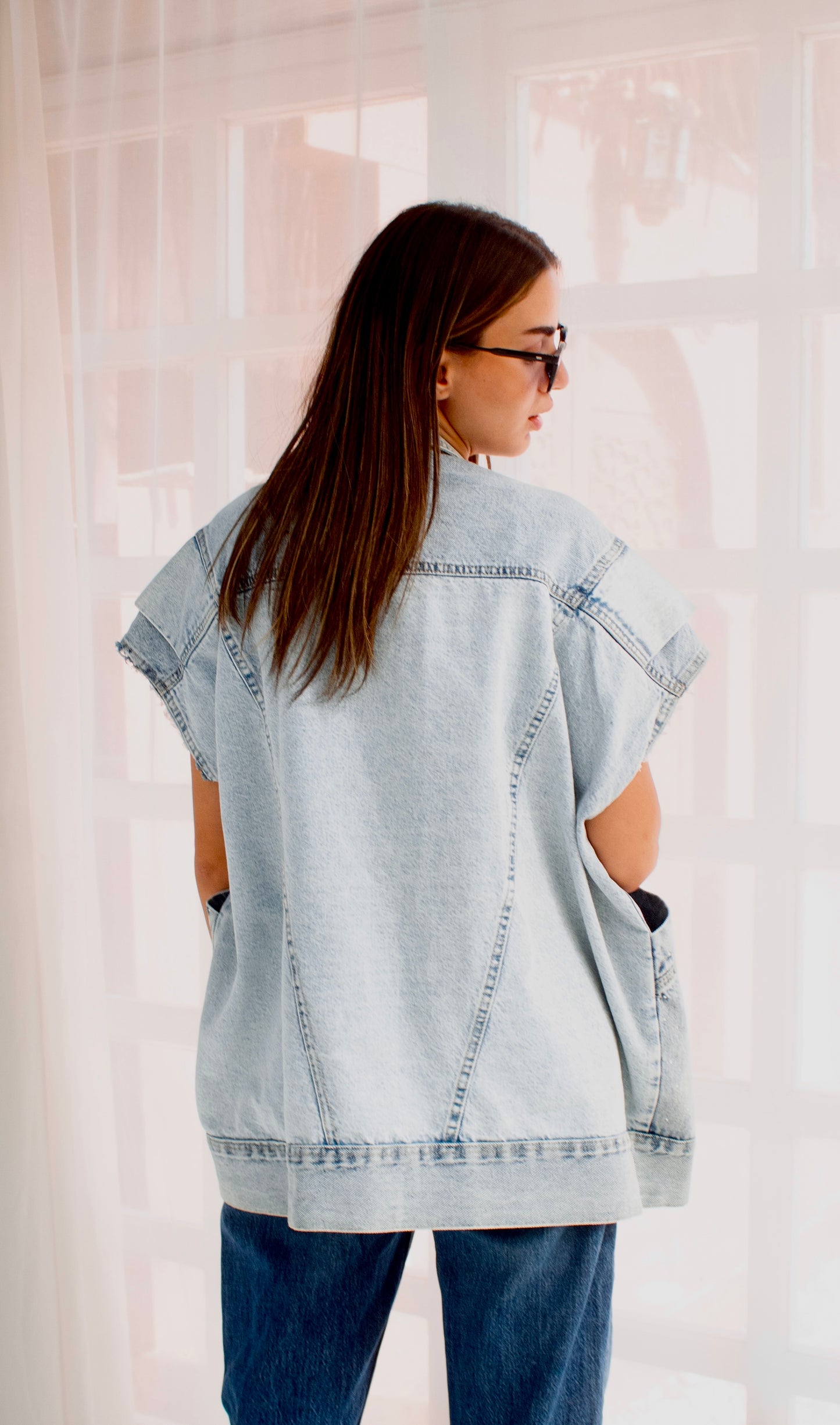 Studded denim vest