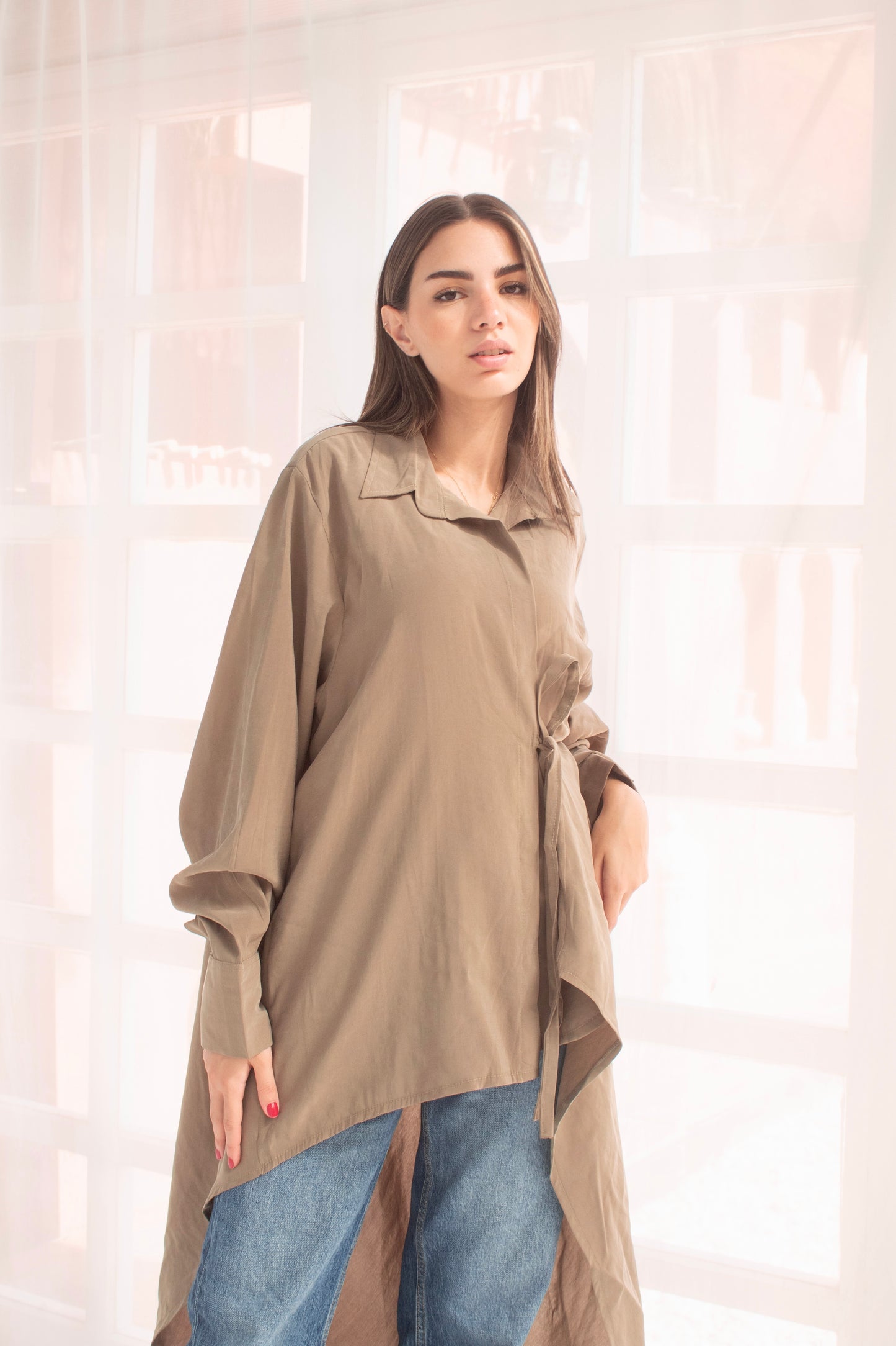 Remo olive high and low blouse