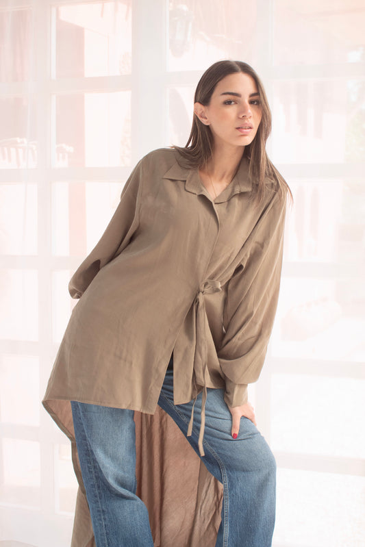 Remo olive high and low blouse