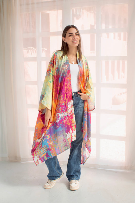 Colorful satin cardigan