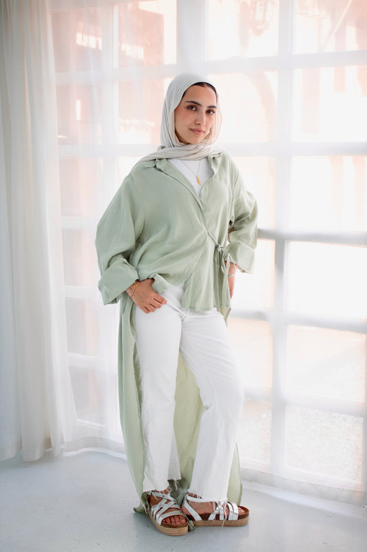 Remo mint green high and low blouse