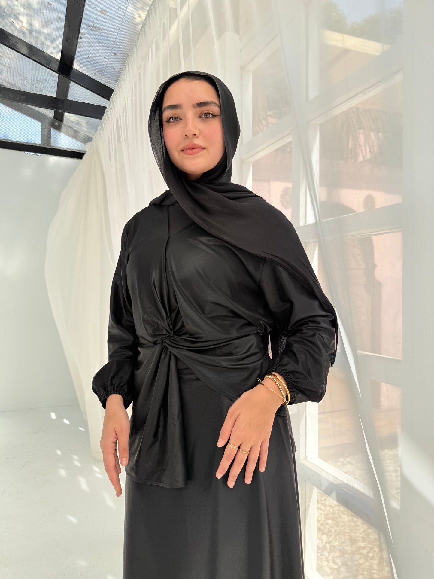 Soirée black Jersey set (blouse+skirt)