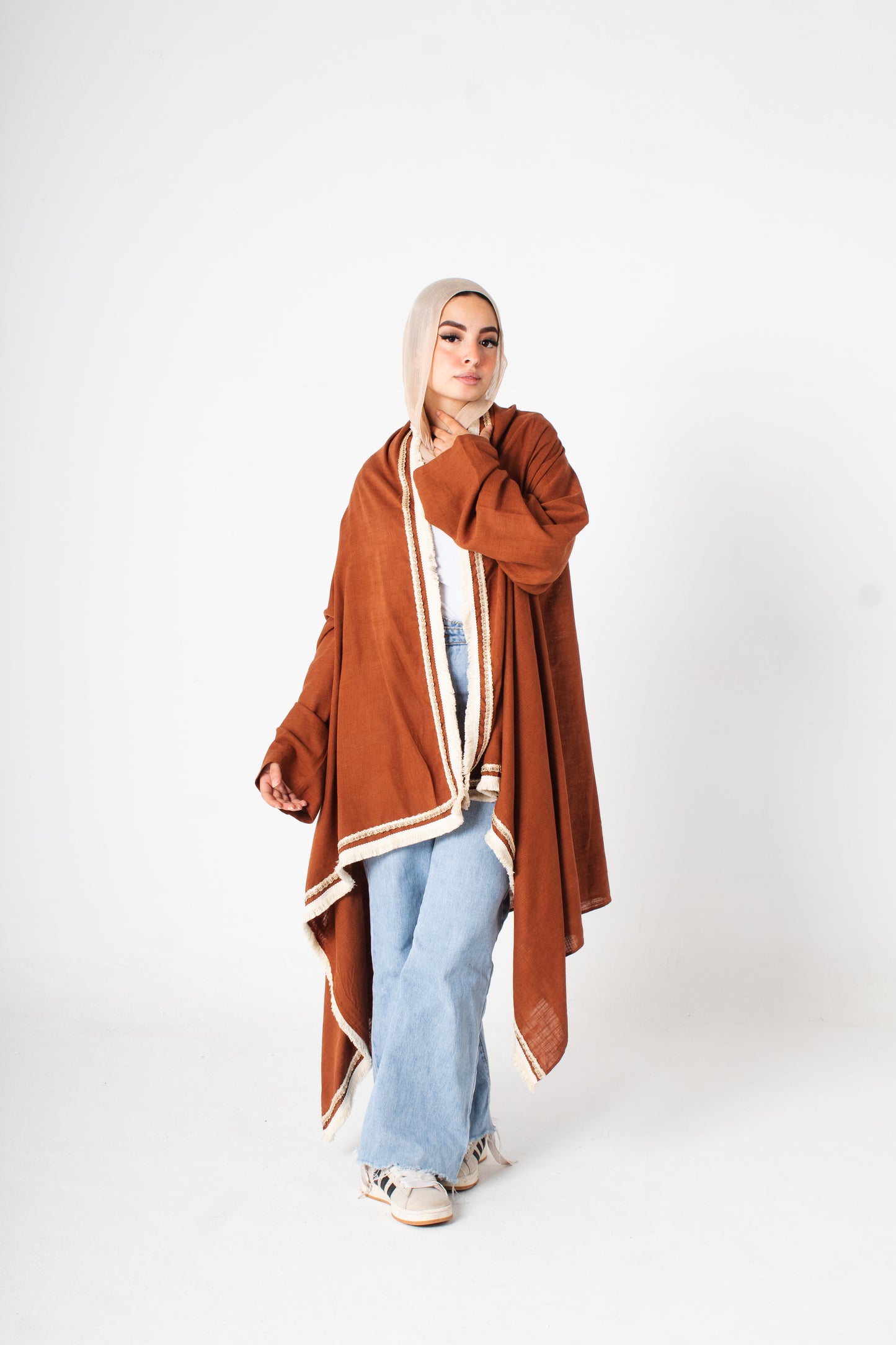 Brown linen  high and low free size cardigan