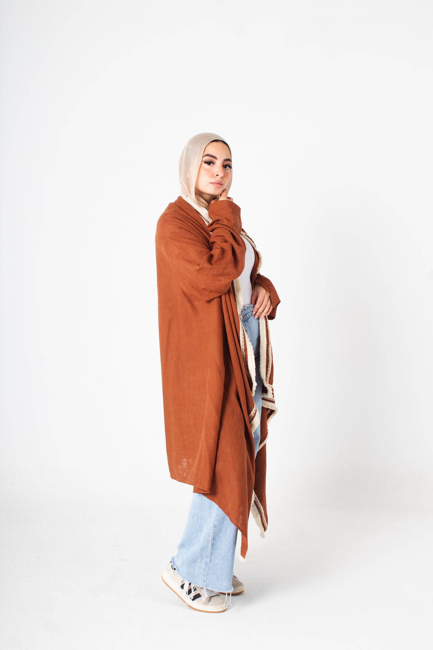 Brown linen  high and low free size cardigan