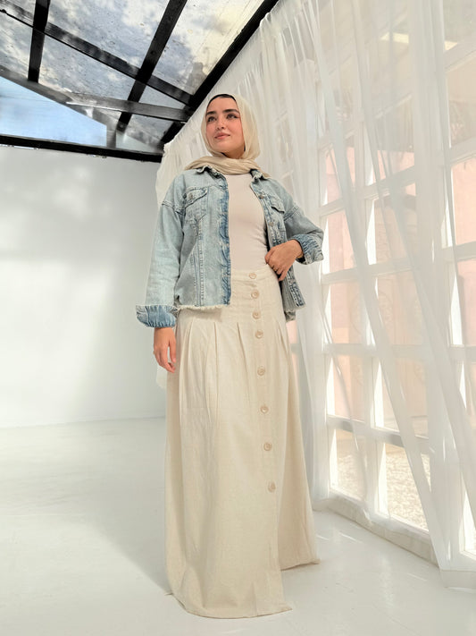 Cream pure linen skirt