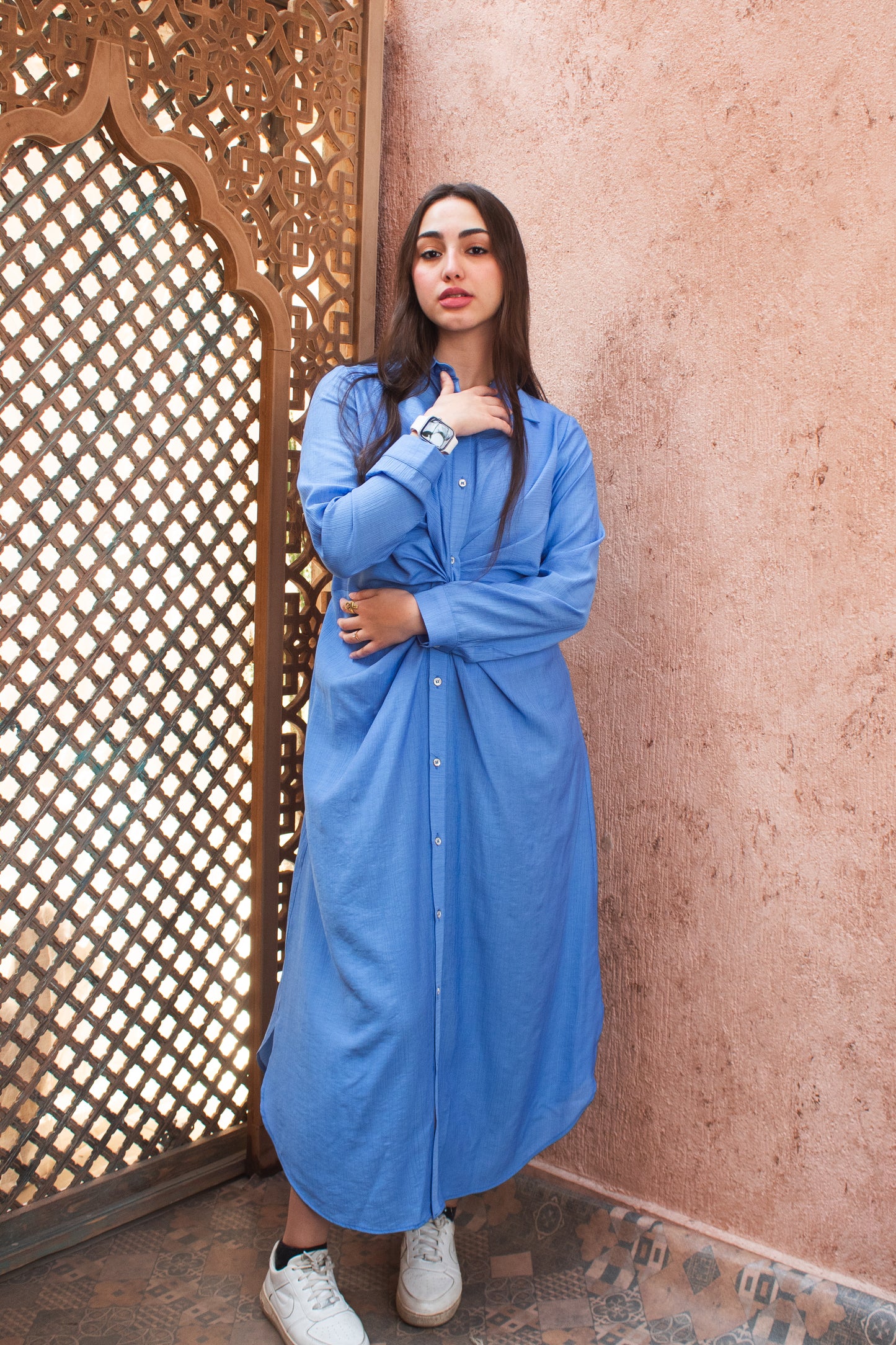 Blue glass (Linen Mixed with Silk)dress