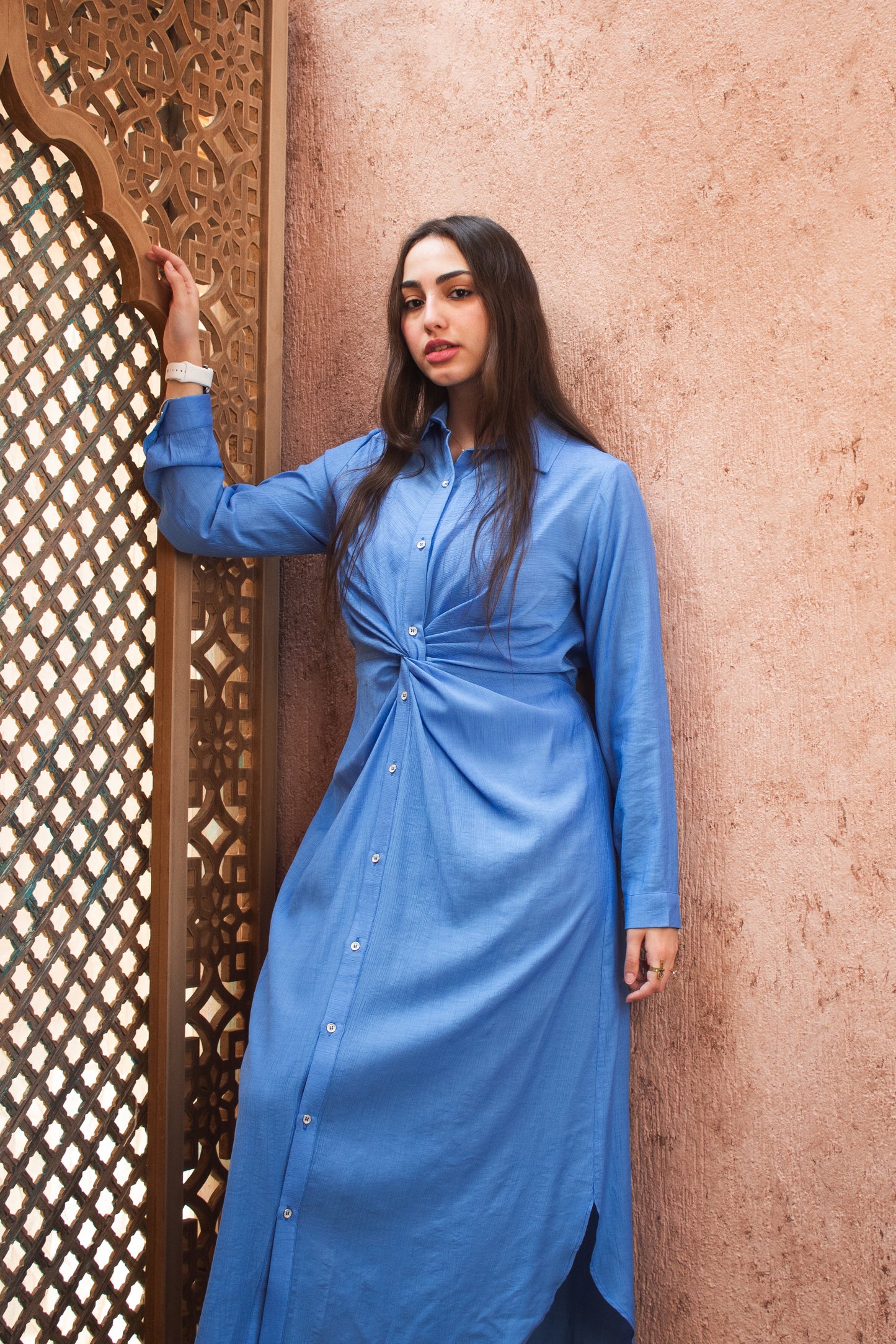 Blue glass (Linen Mixed with Silk)dress