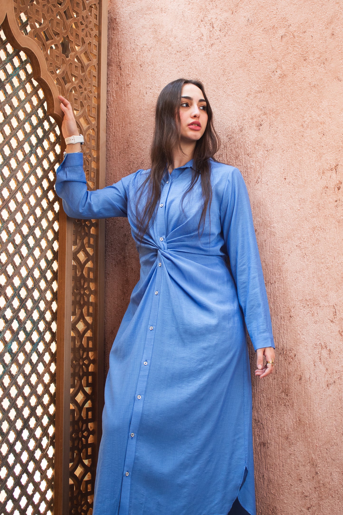 Blue glass (Linen Mixed with Silk)dress