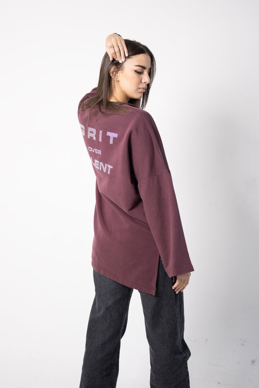 Burgundy Crewneck Sweatshirt with studded words