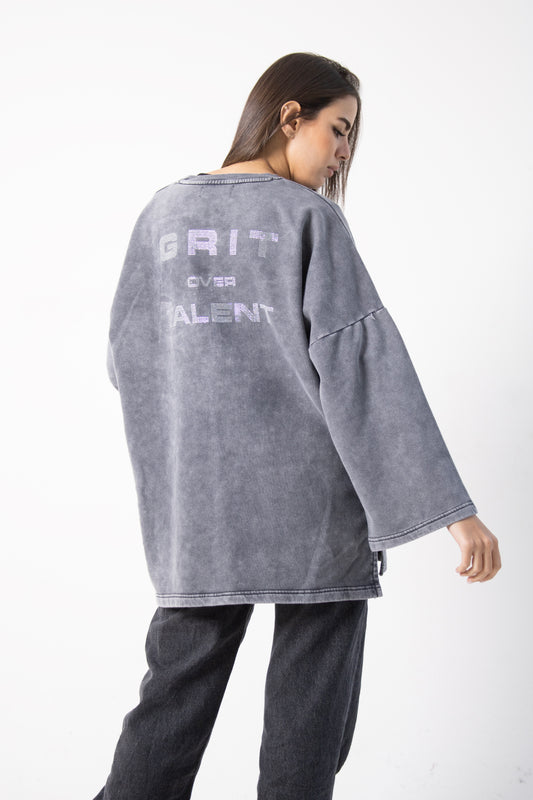 Gray Crewneck Sweatshirt with studded words