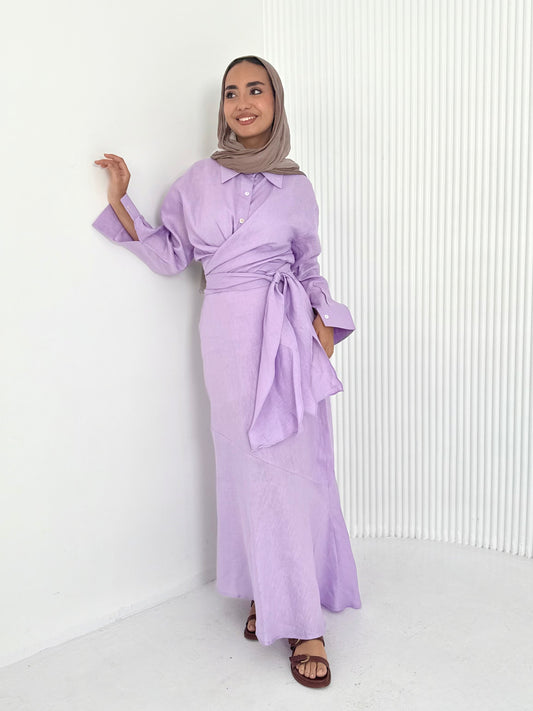 Lilac pure linen set (lined skirt)