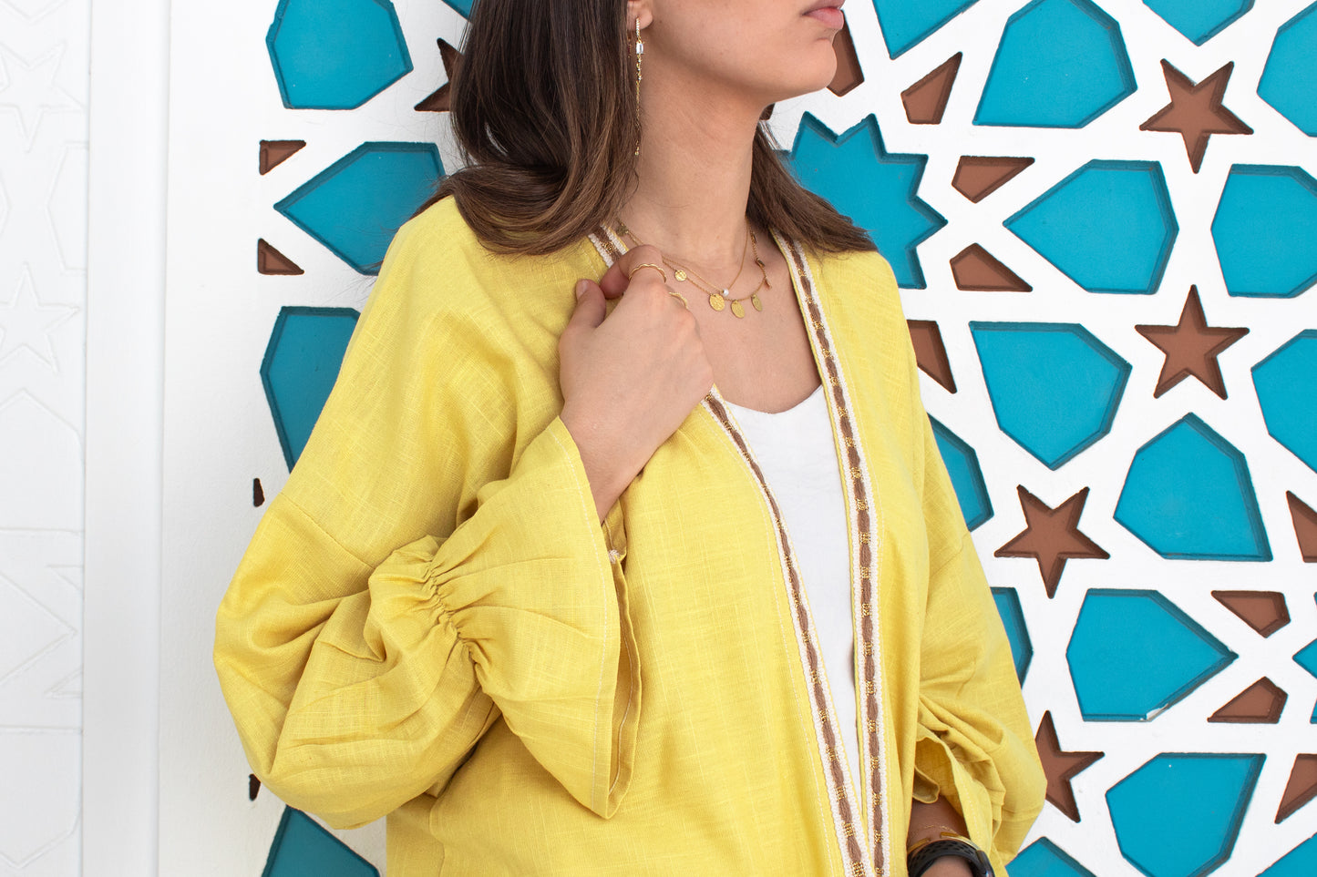 Yellow linen free size  cardigan