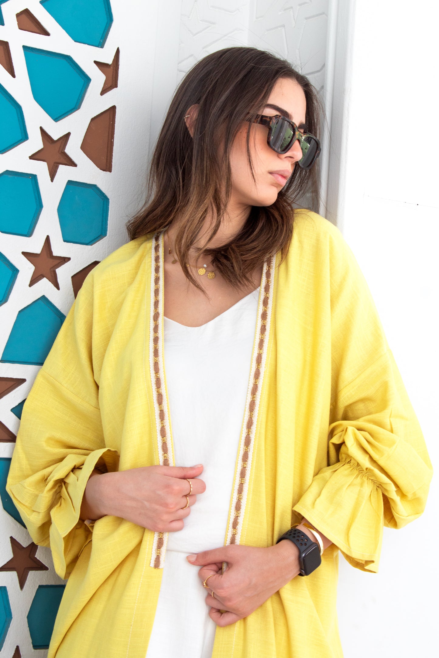 Yellow linen free size  cardigan