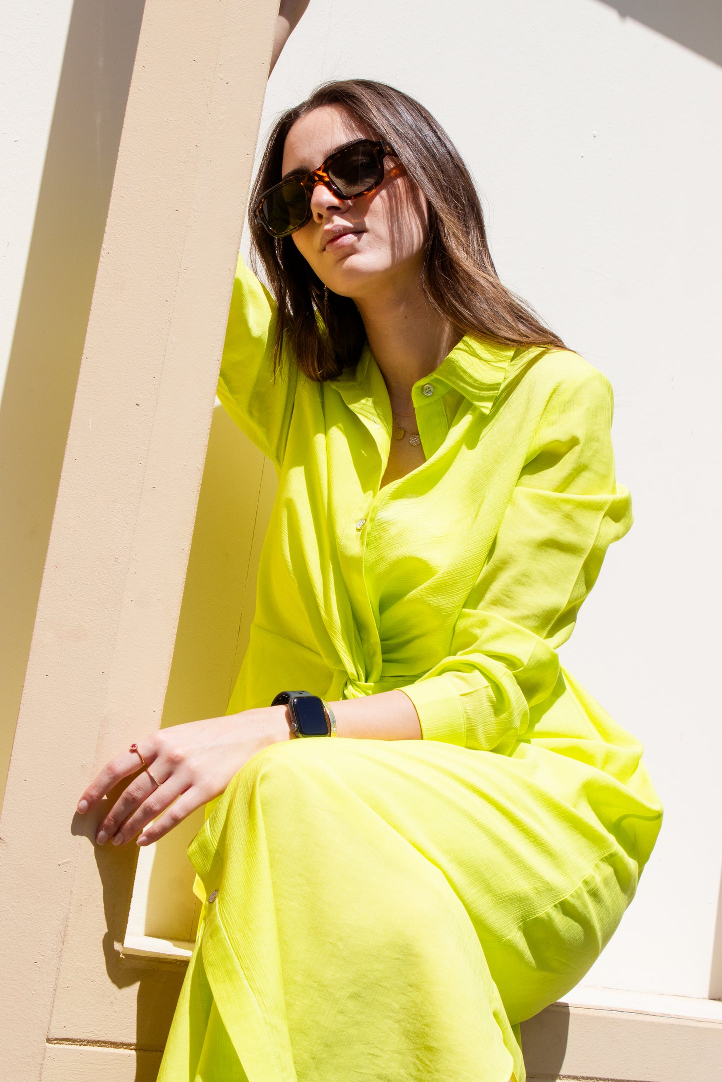 Lime green glass (Linen Mixed with Silk)dress