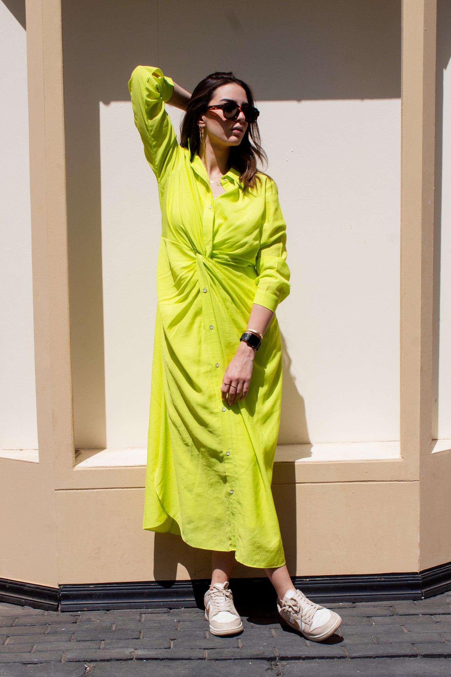 Lime green glass (Linen Mixed with Silk)dress