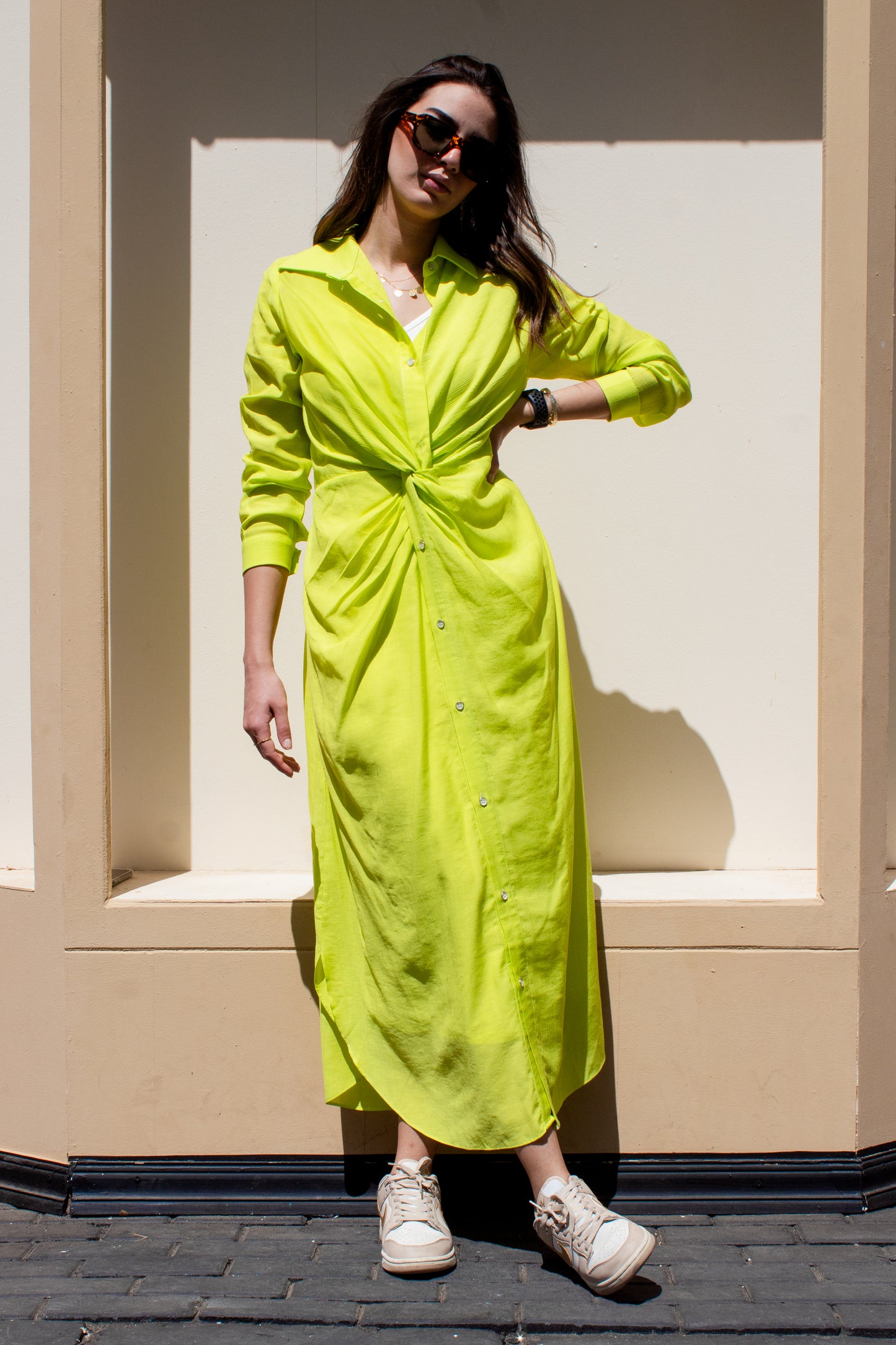 Lime green glass (Linen Mixed with Silk)dress