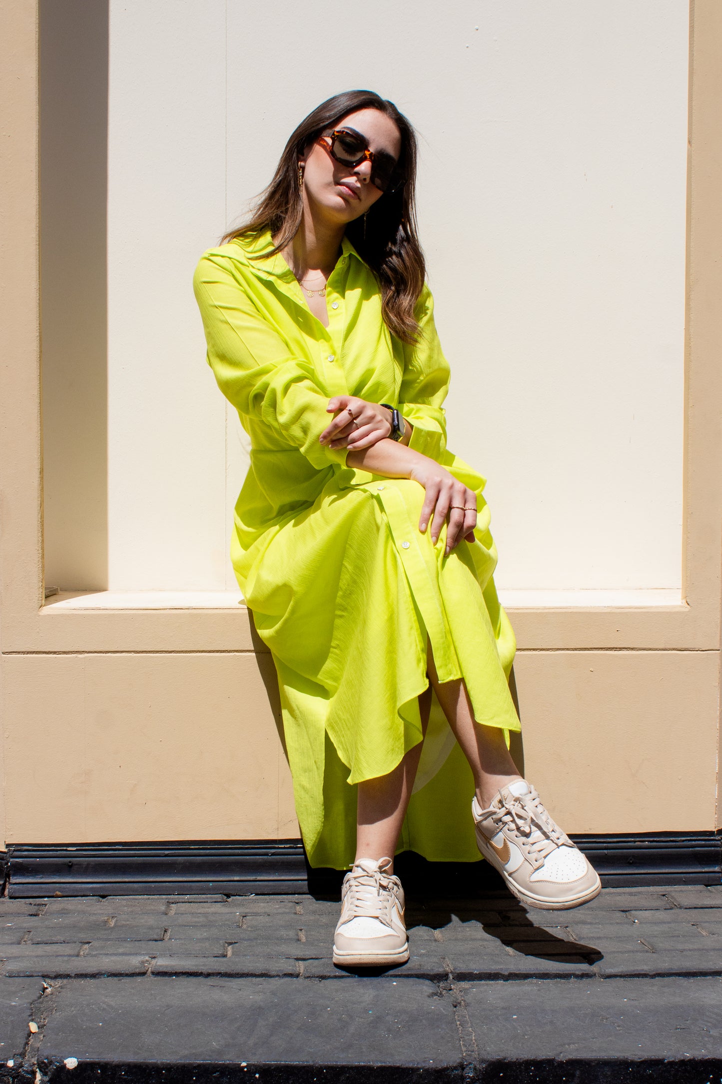 Lime green glass (Linen Mixed with Silk)dress