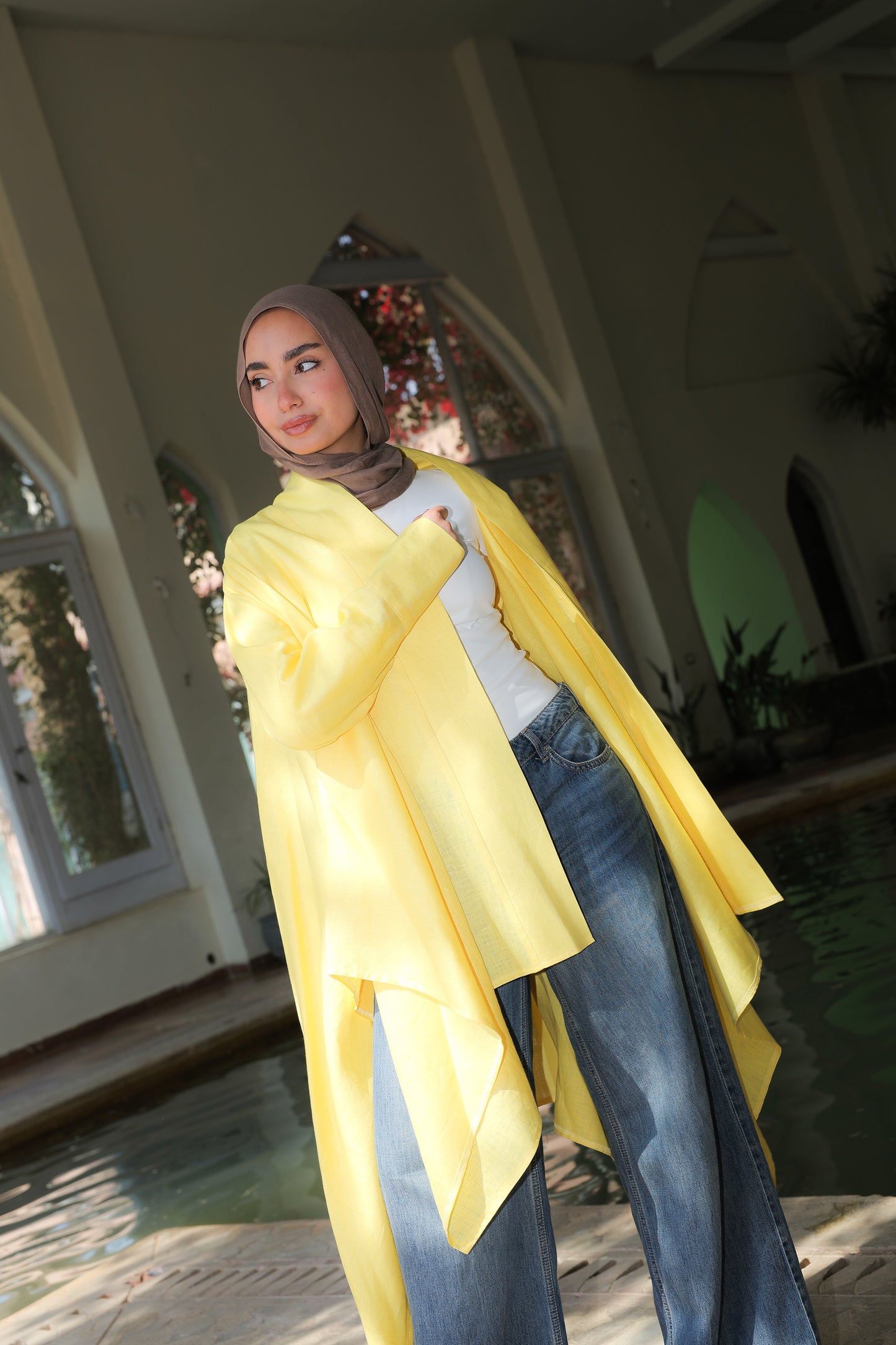 Fatima cardigan pure linen in Yellow
