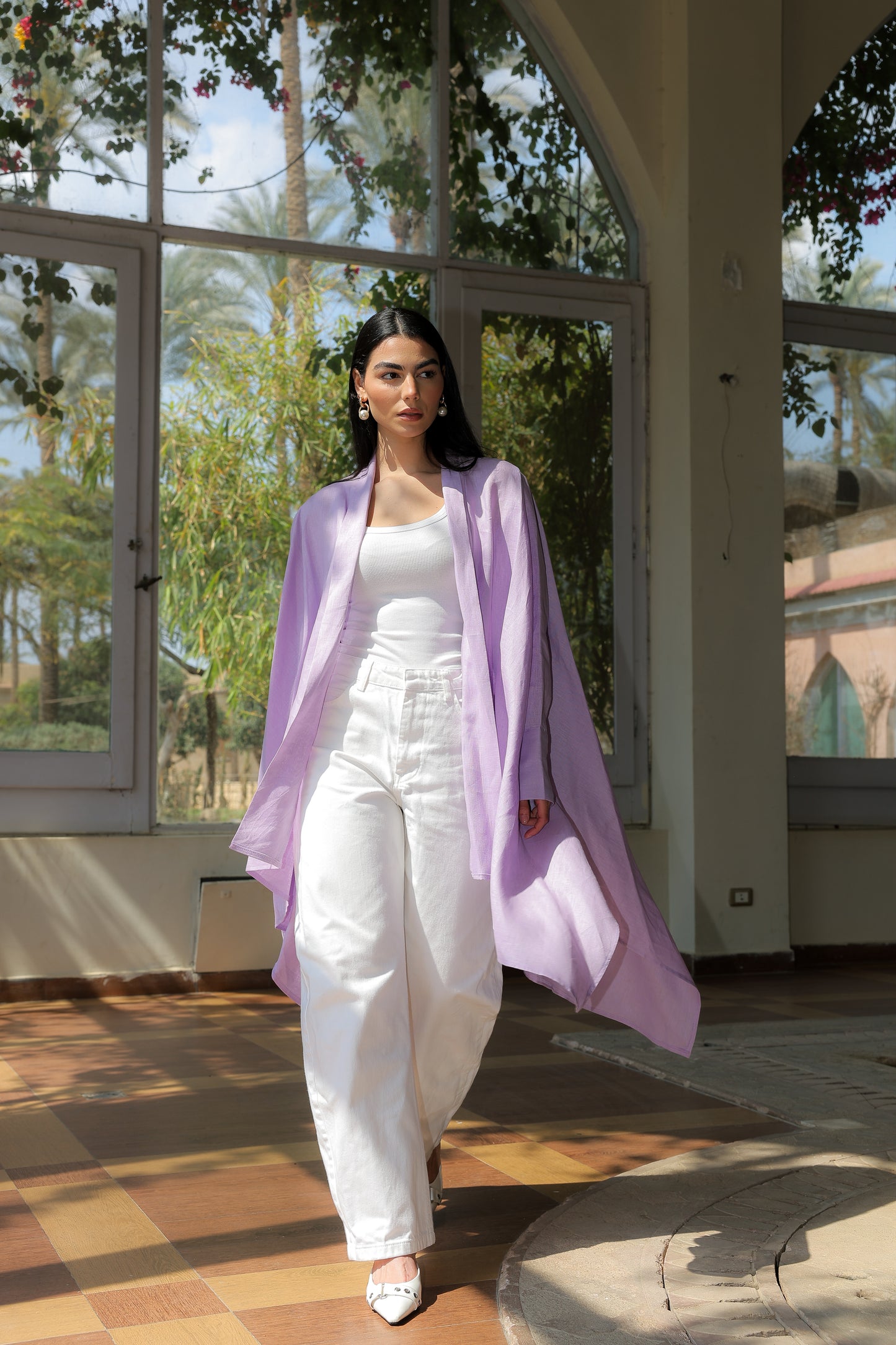 Fatima cardigan pure linen in lilac