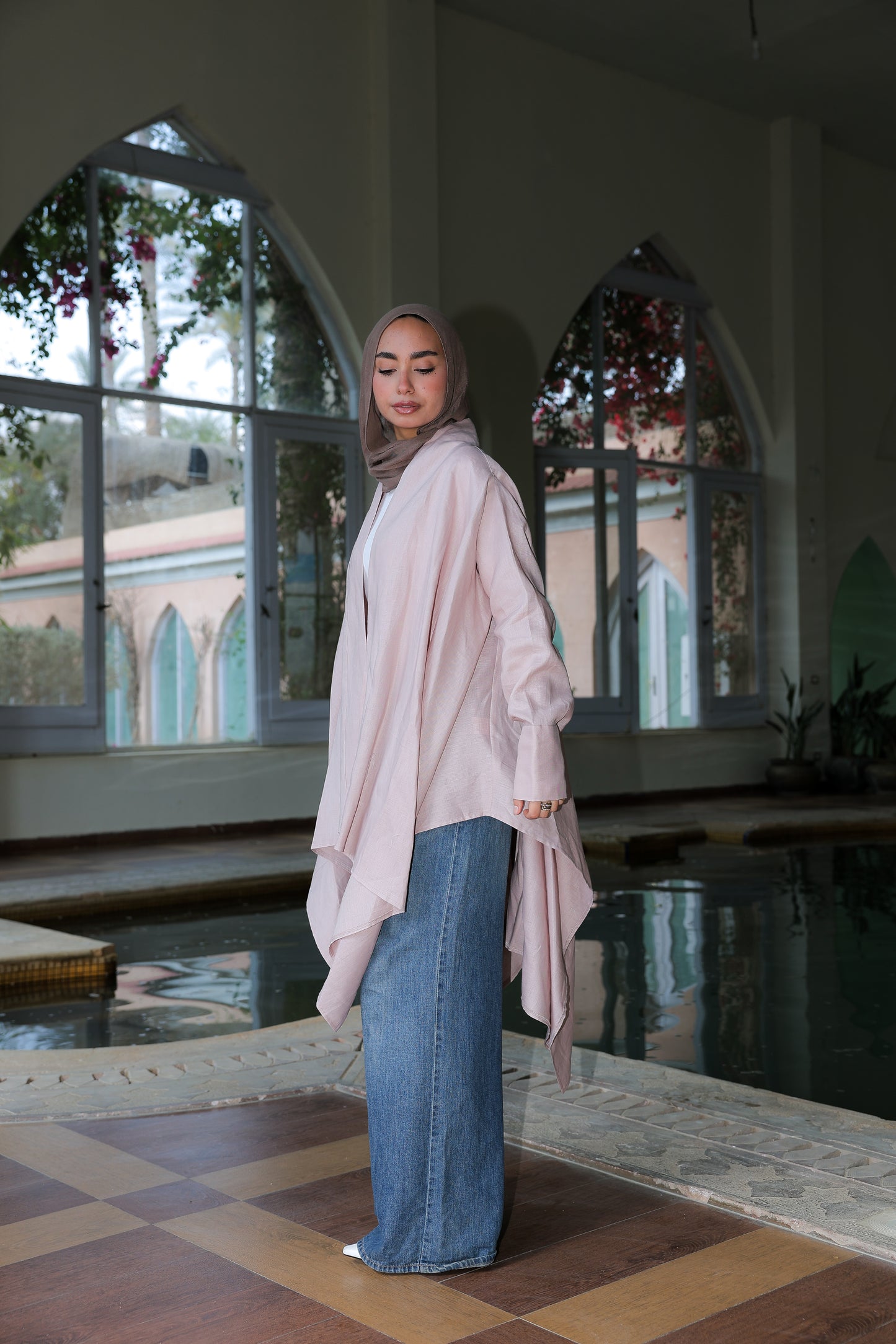 Fatima cardigan pure linen in Powder Pink