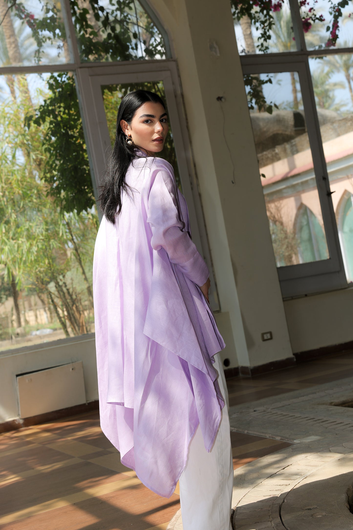 Fatima cardigan pure linen in lilac