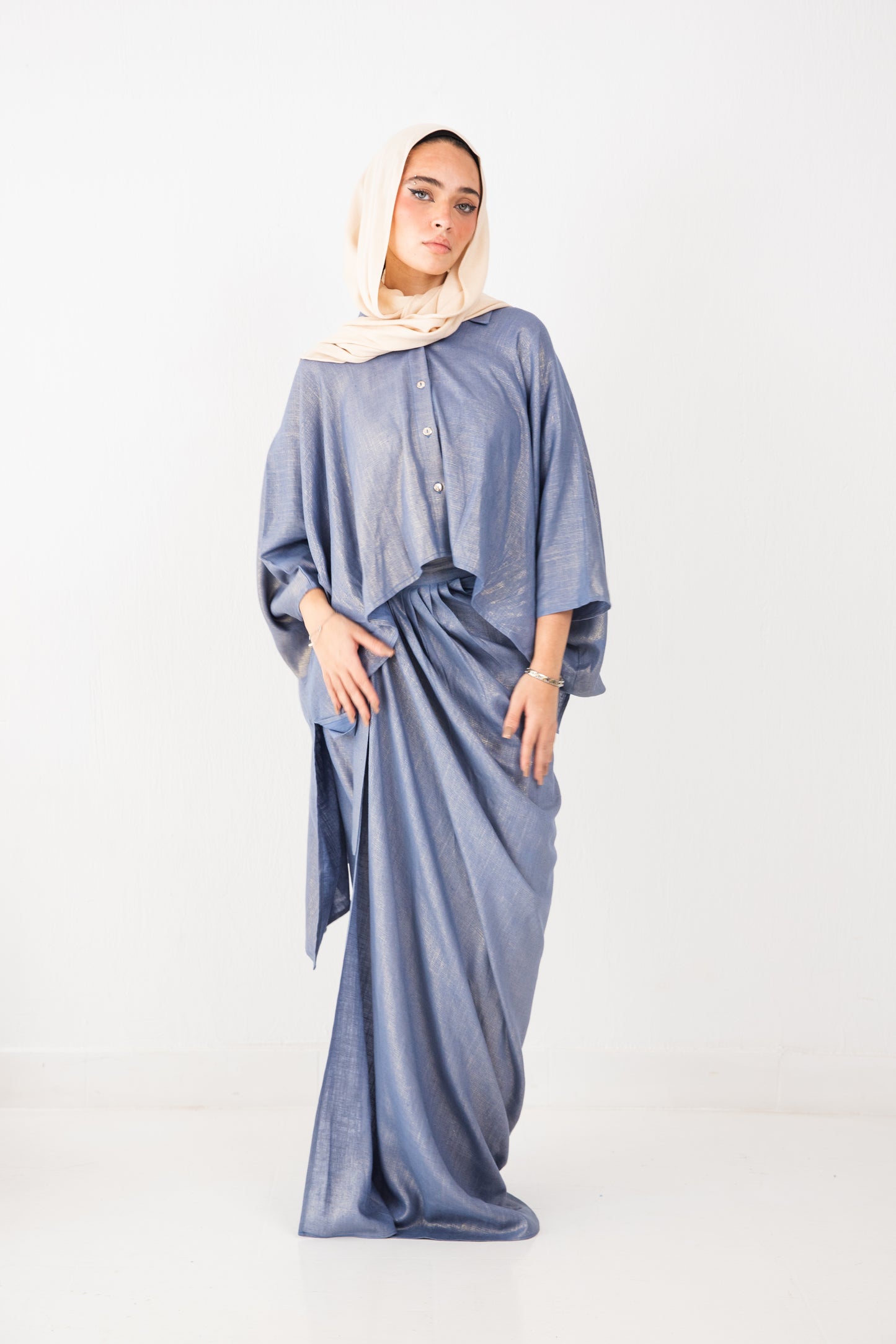 Blue Shimmery Linen Set