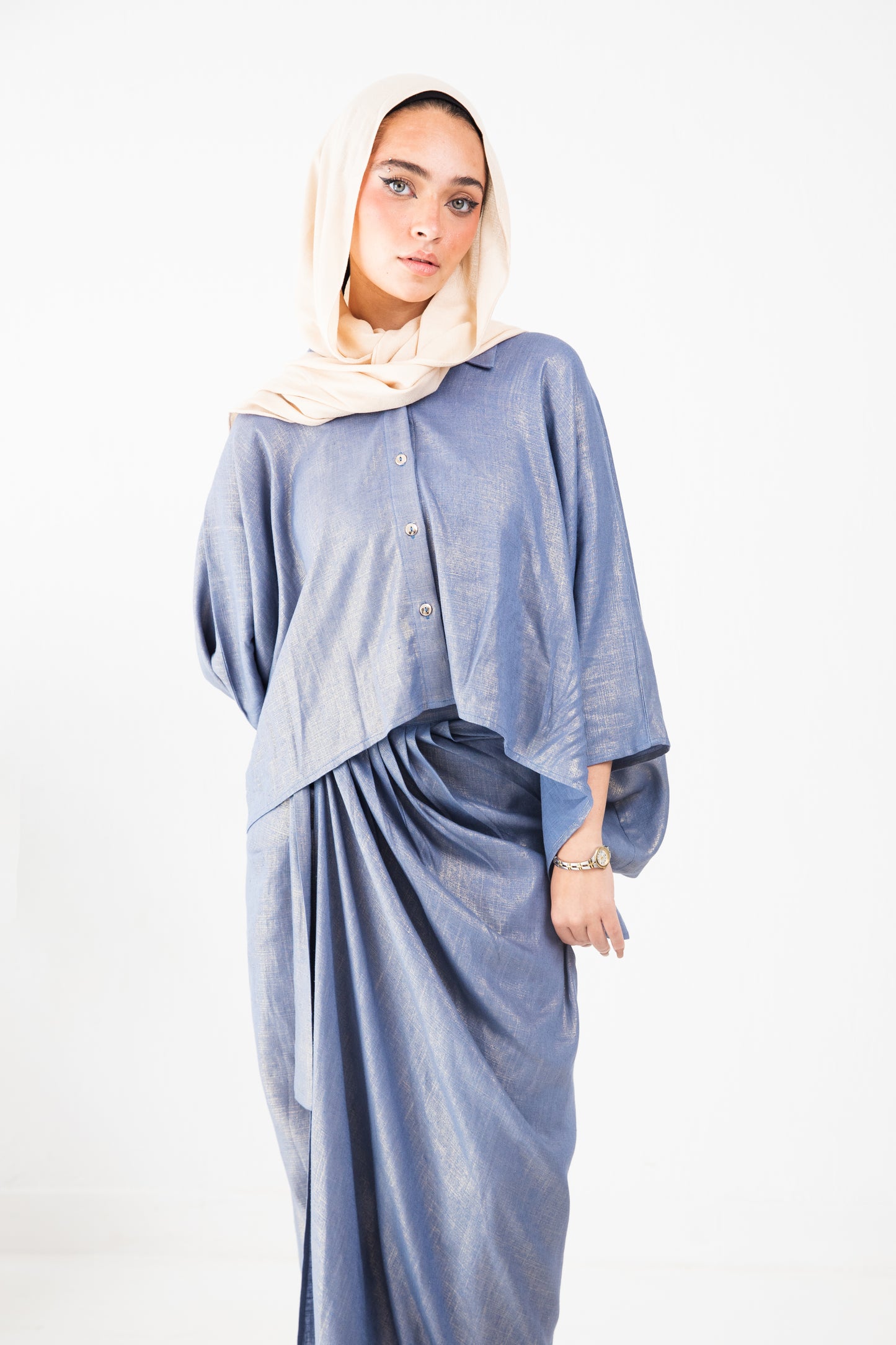 Blue Shimmery Linen Set