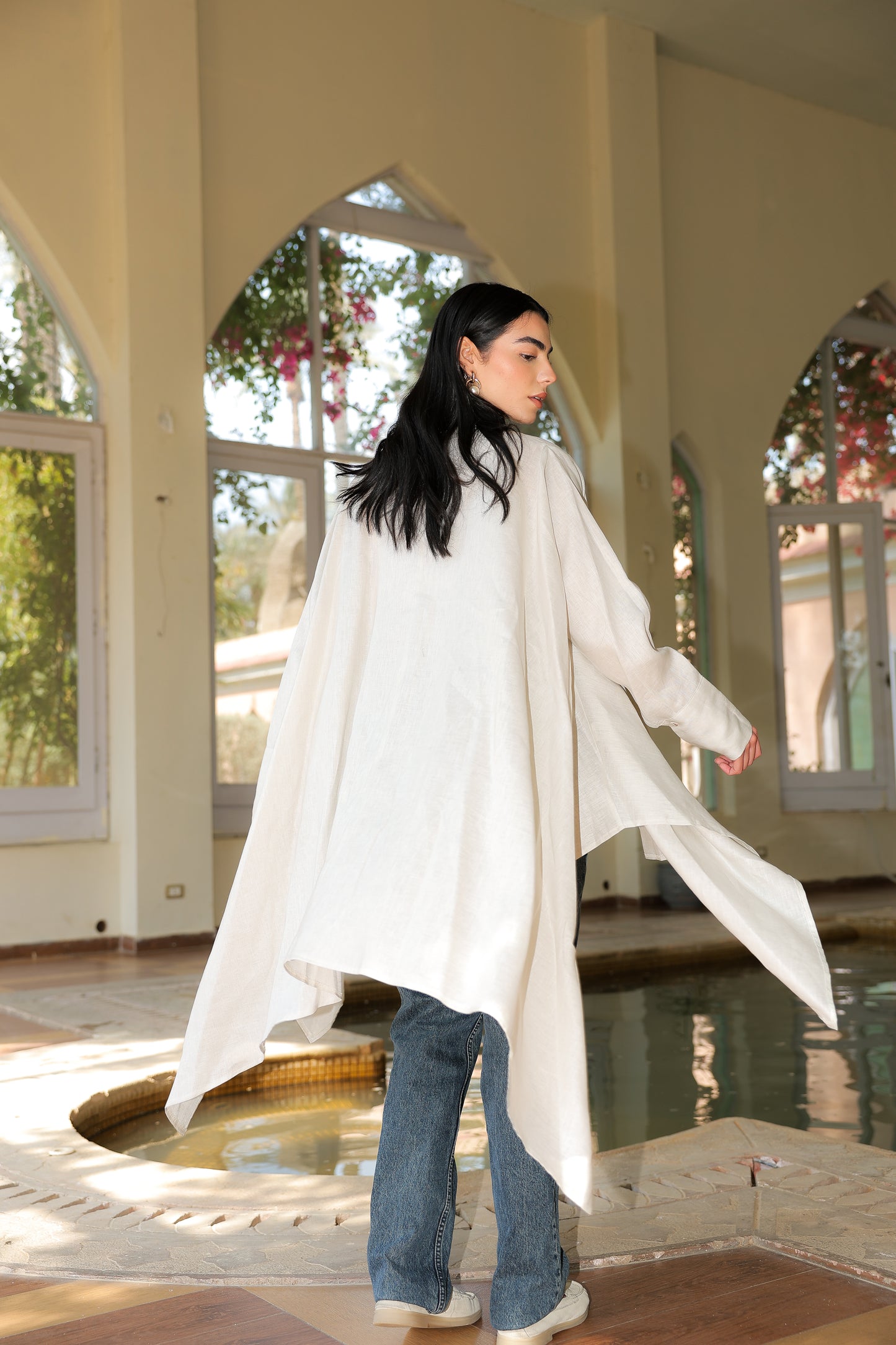 Fatima cardigan pure linen in light beige