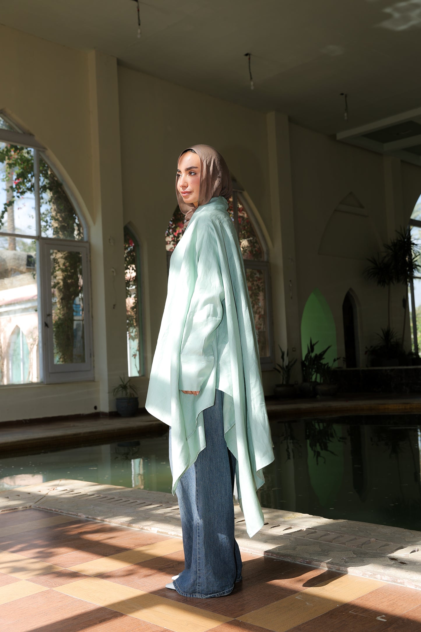 Fatima cardigan pure linen in cool mint