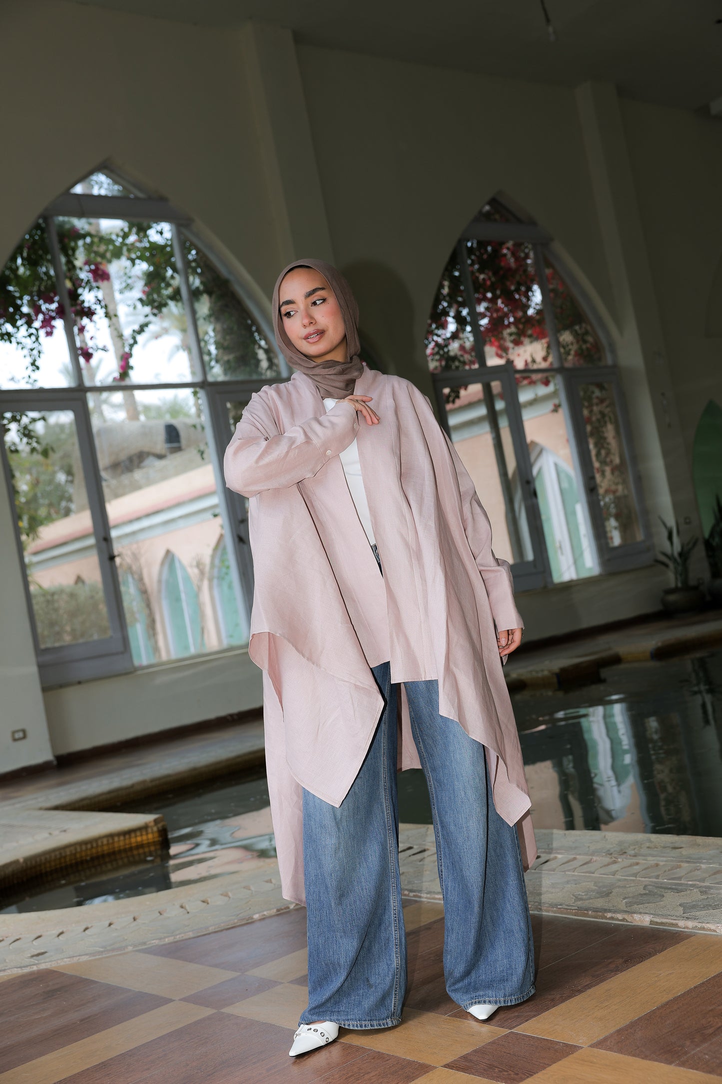 Fatima cardigan pure linen in Powder Pink