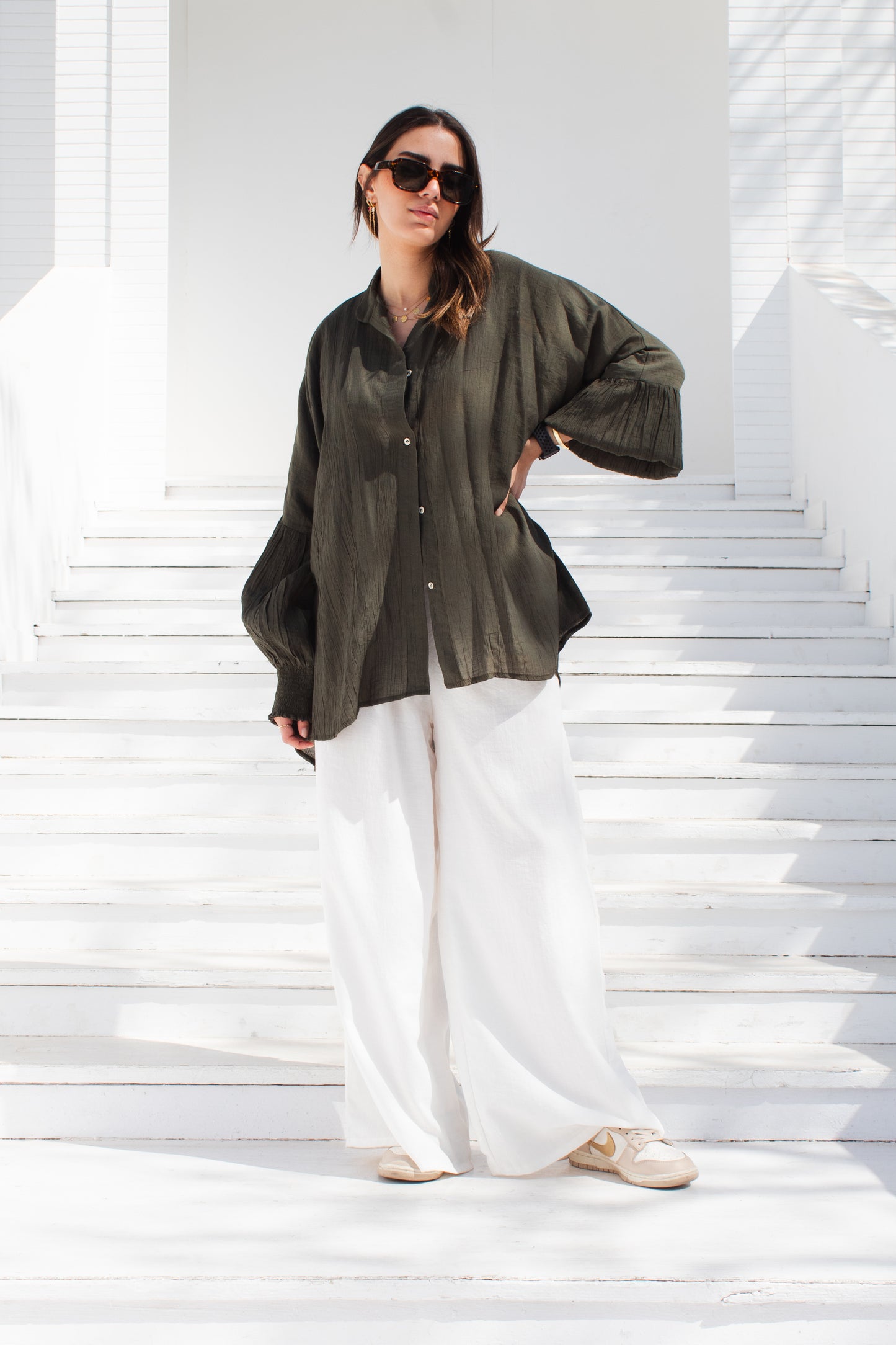 Olive linen free size blouse