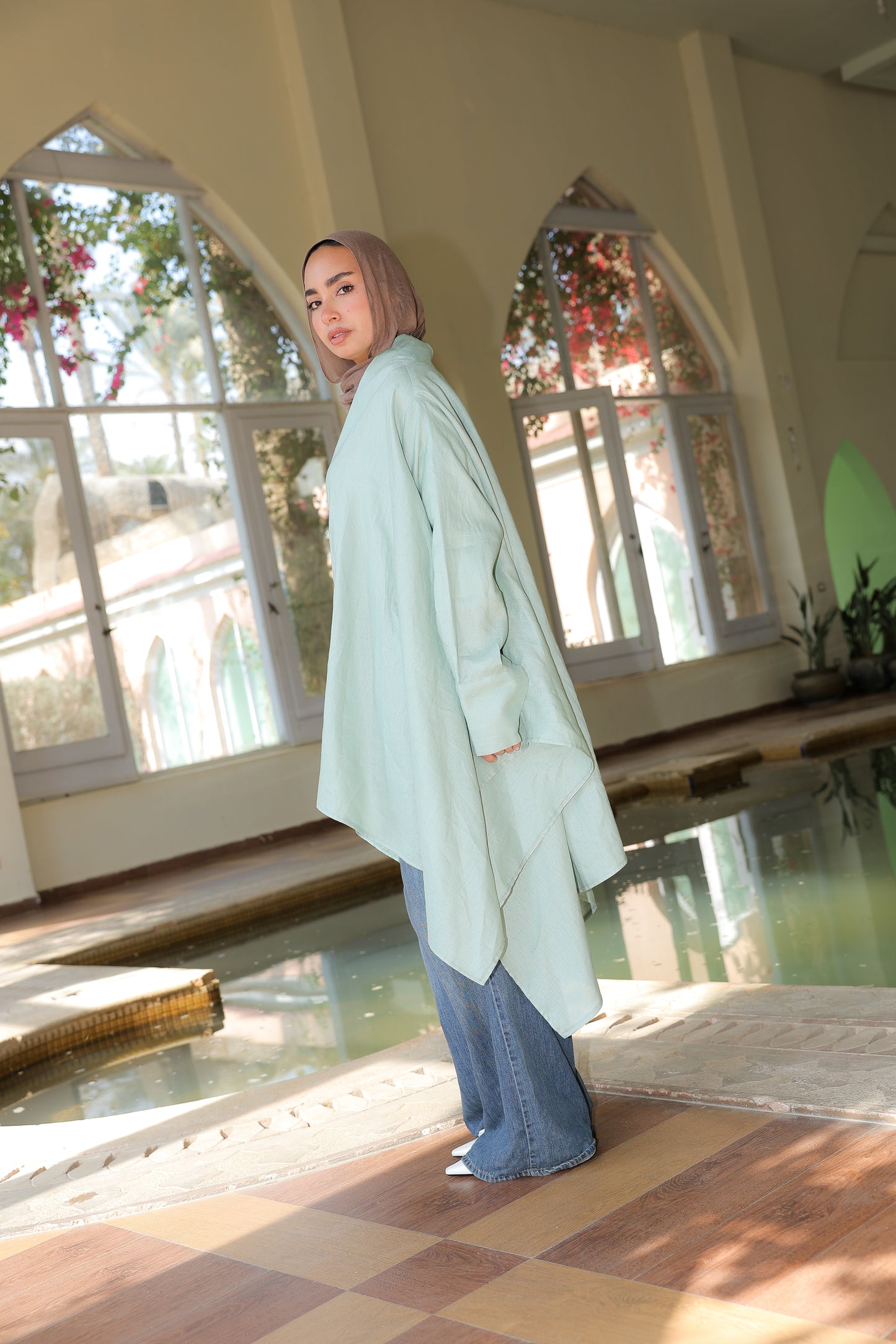 Fatima cardigan pure linen in cool mint