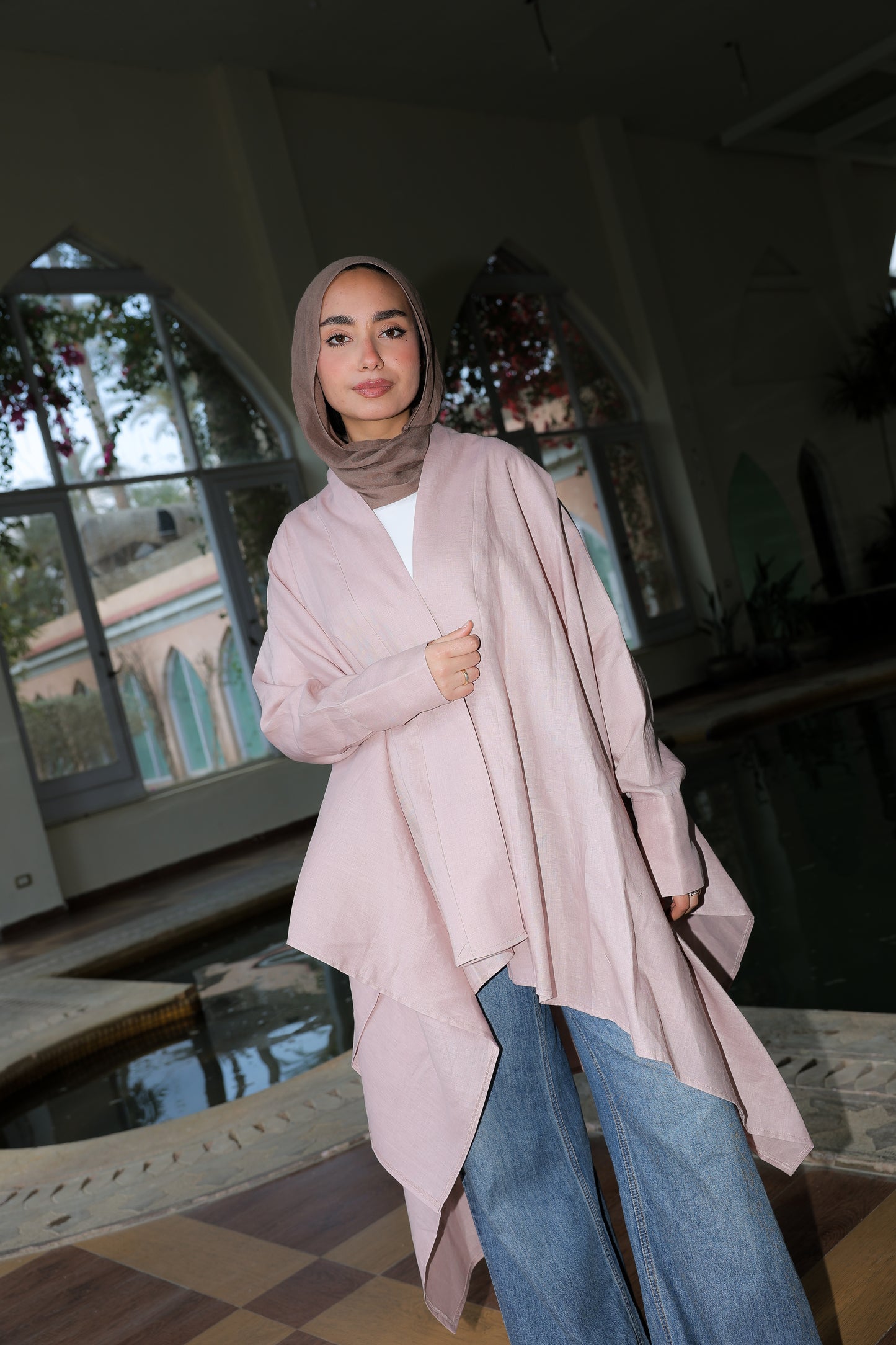 Fatima cardigan pure linen in Powder Pink