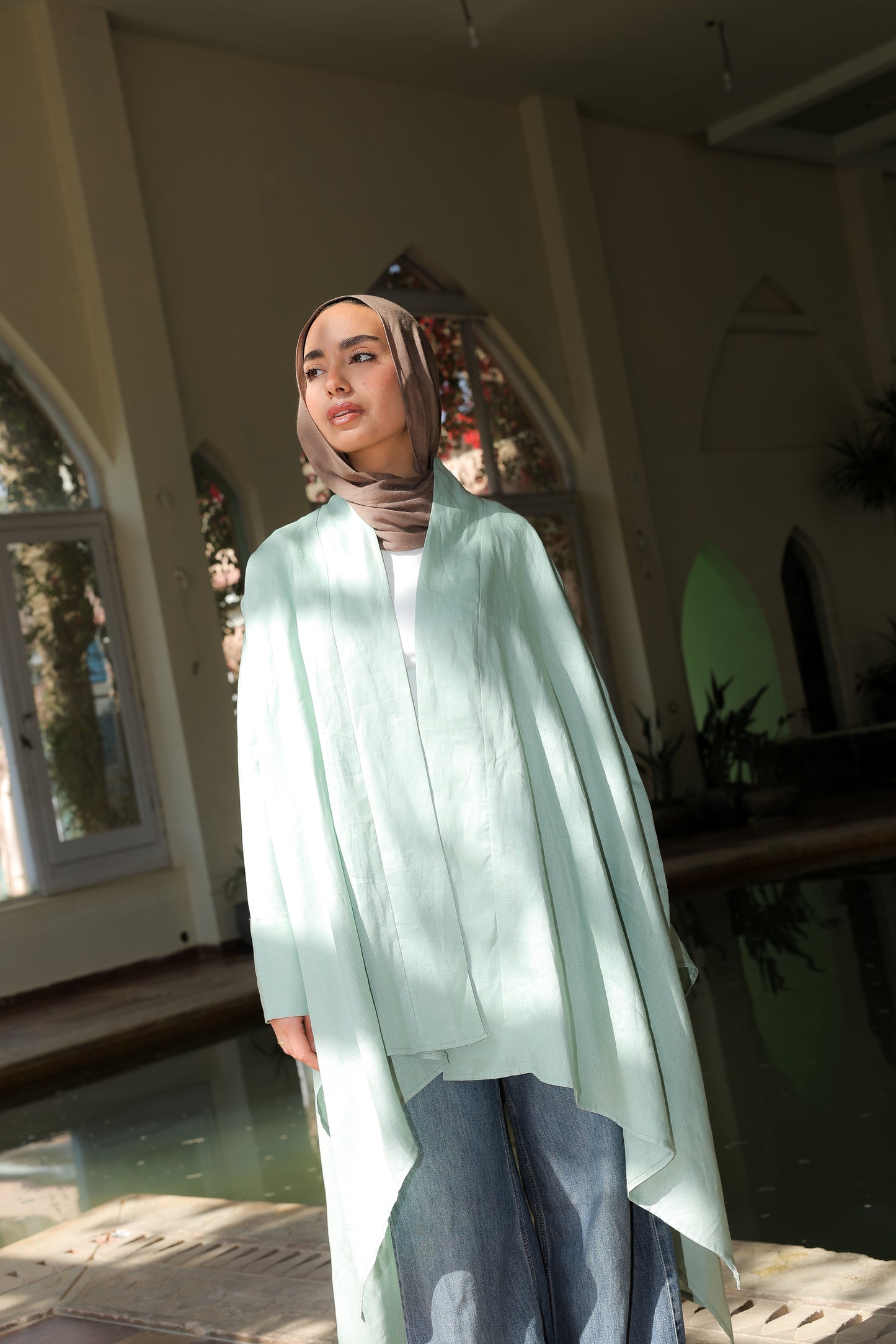 Fatima cardigan pure linen in cool mint
