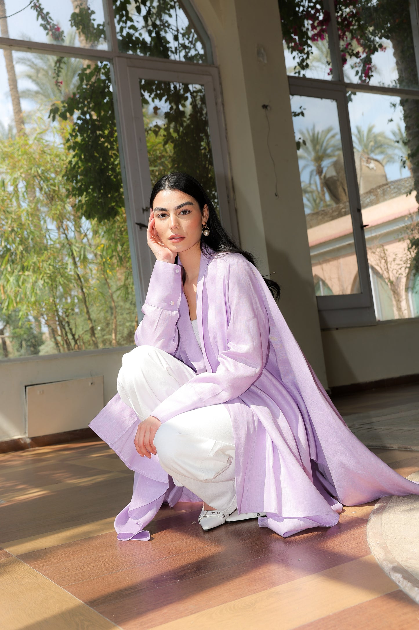 Fatima cardigan pure linen in lilac