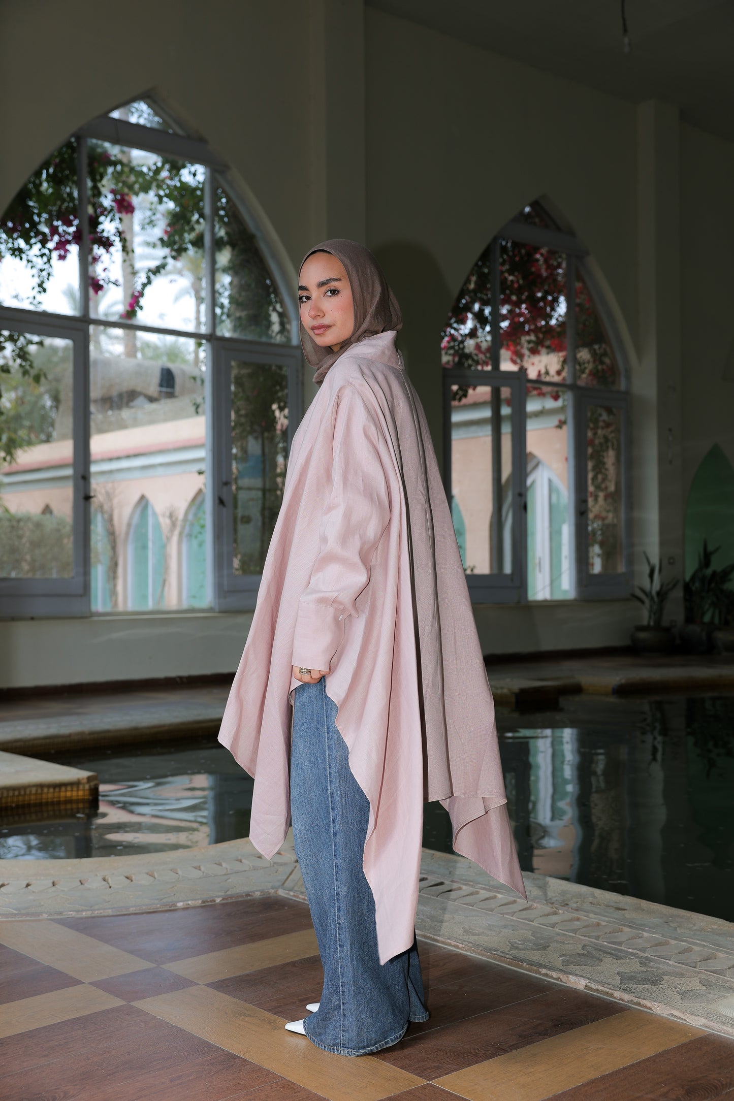 Fatima cardigan pure linen in Powder Pink