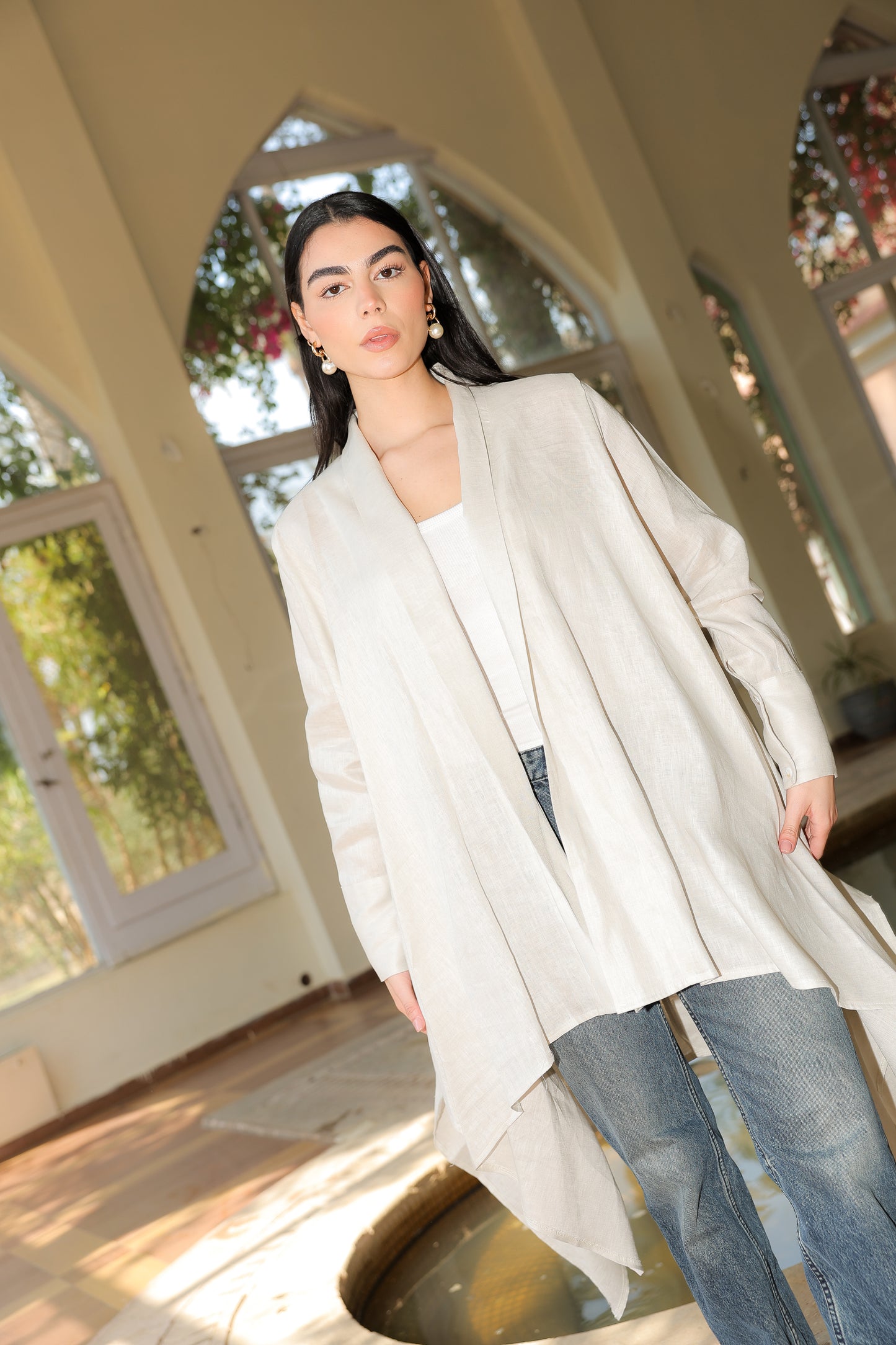 Fatima cardigan pure linen in light beige