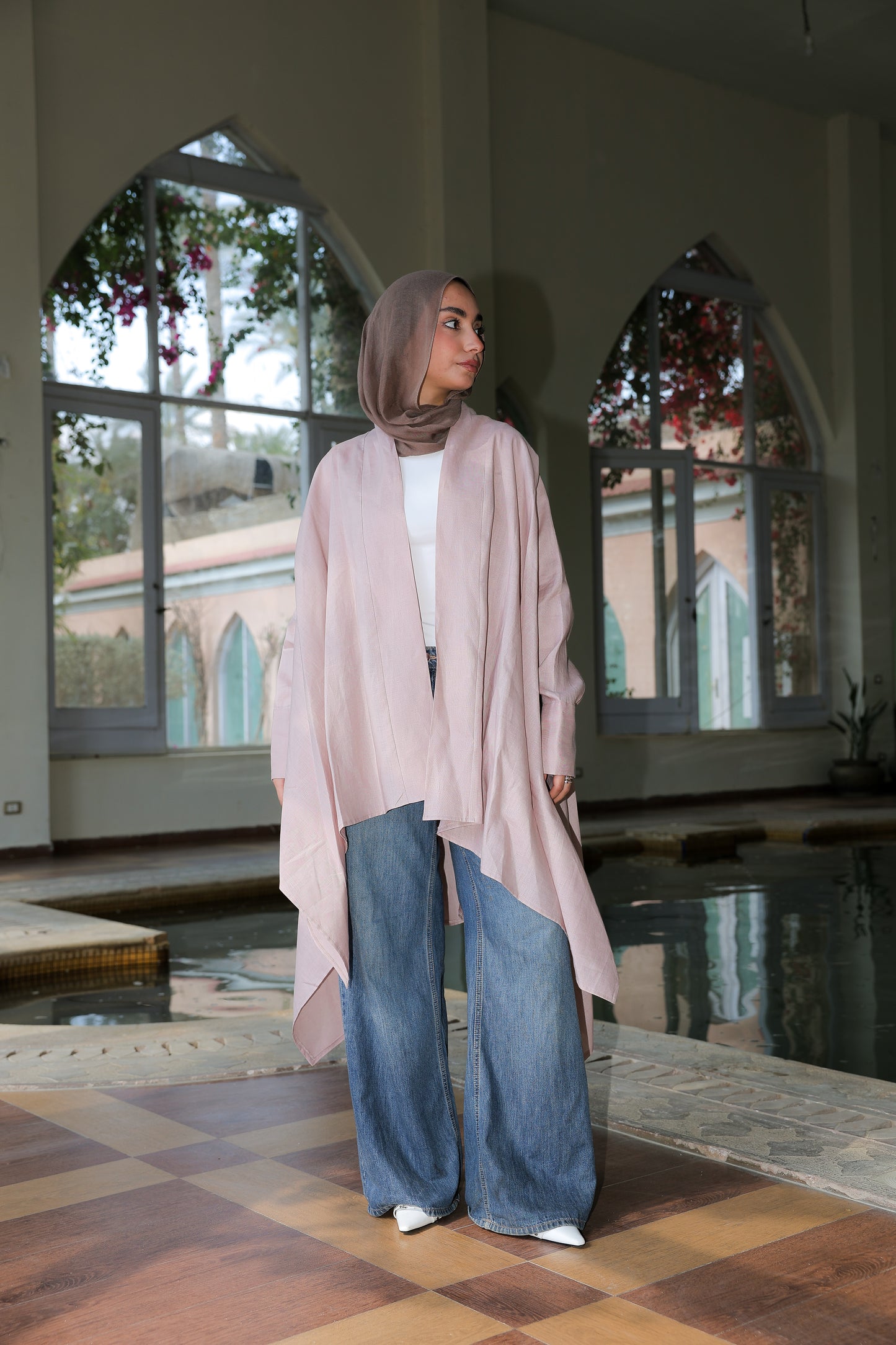 Fatima cardigan pure linen in Powder Pink