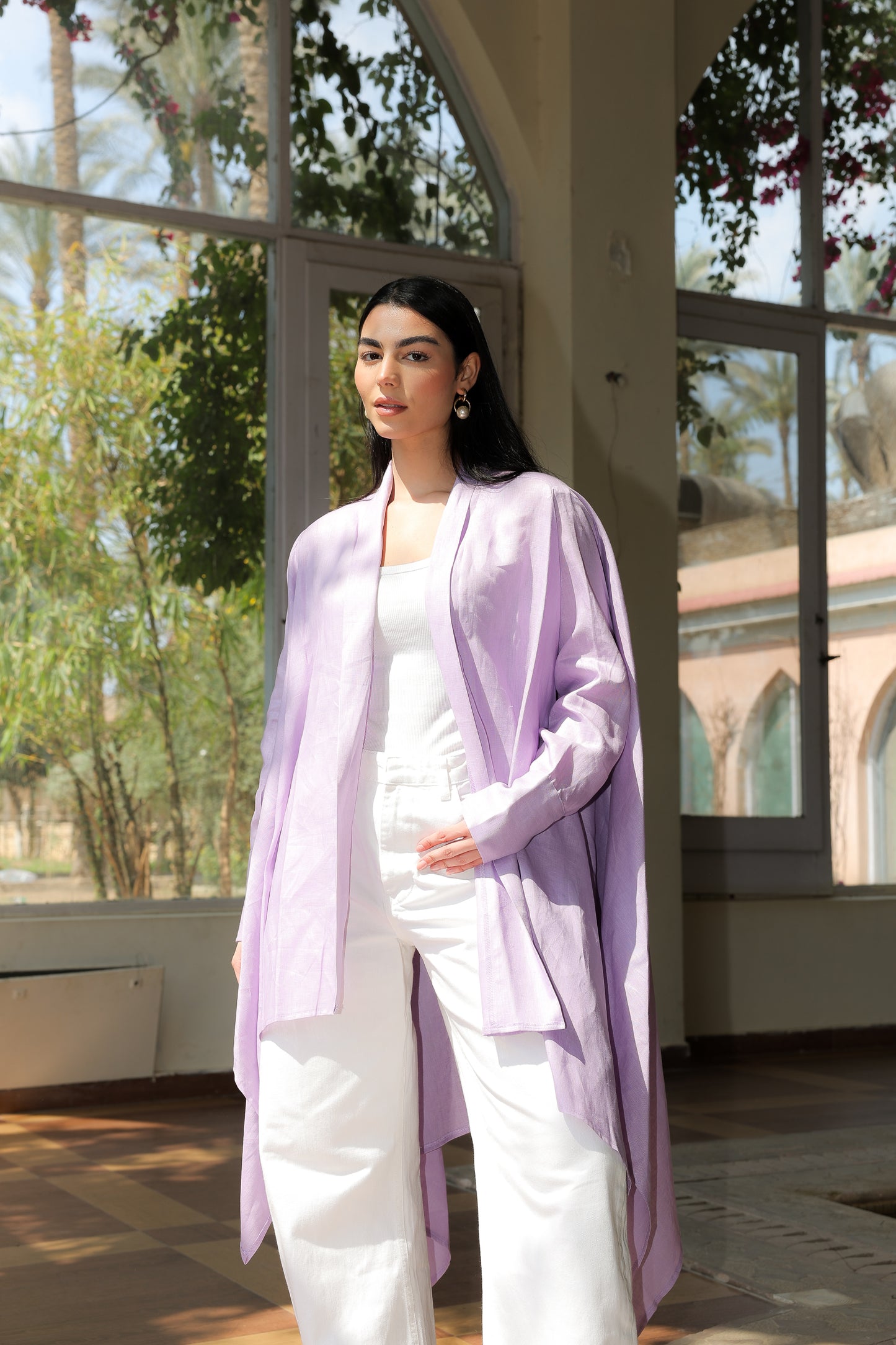 Fatima cardigan pure linen in lilac