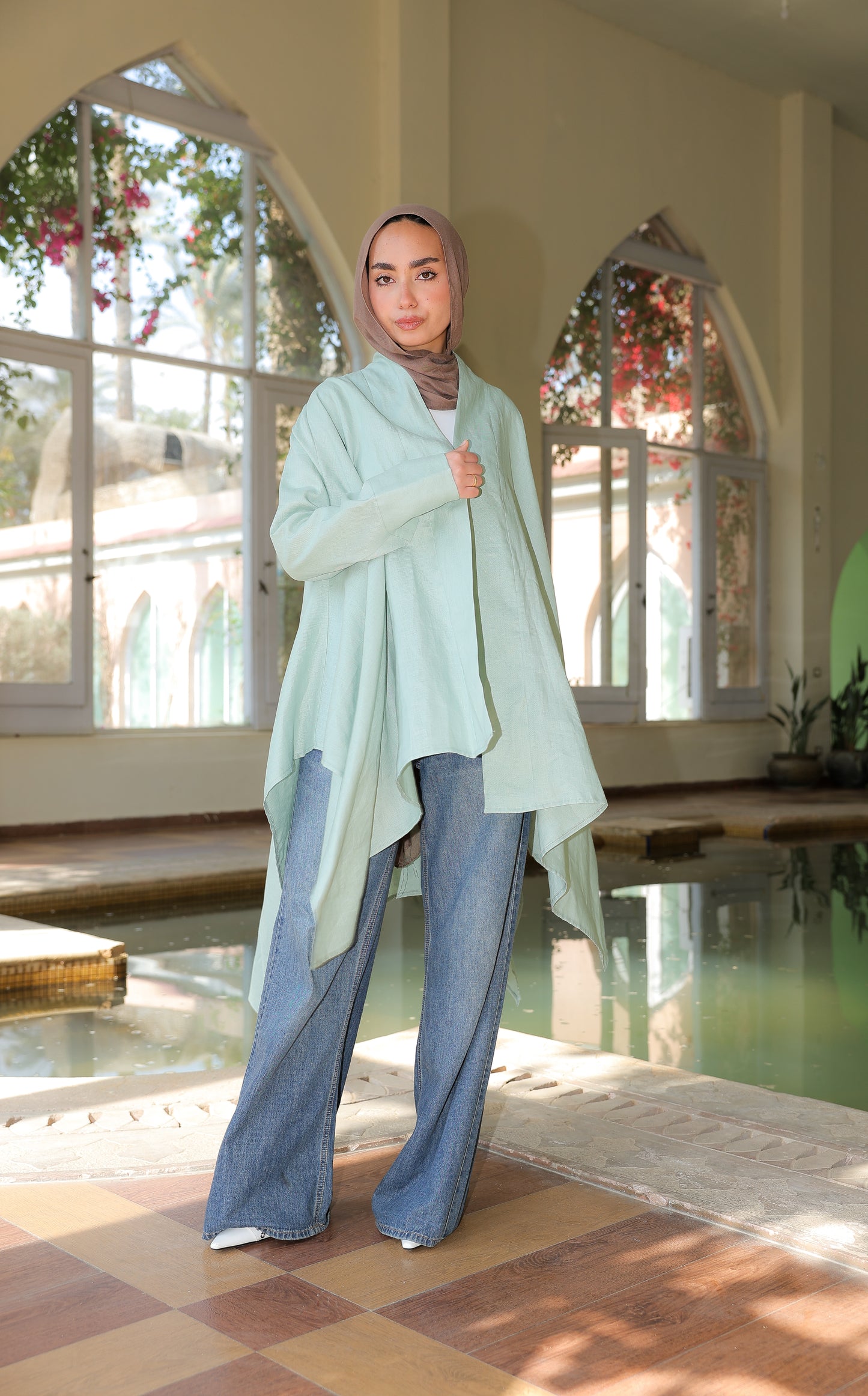 Fatima cardigan pure linen in cool mint