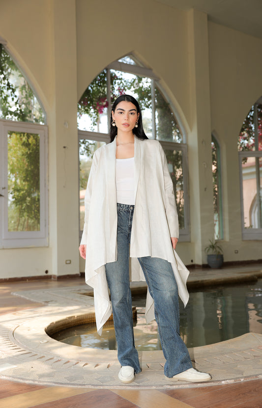 Fatima cardigan pure linen in light beige