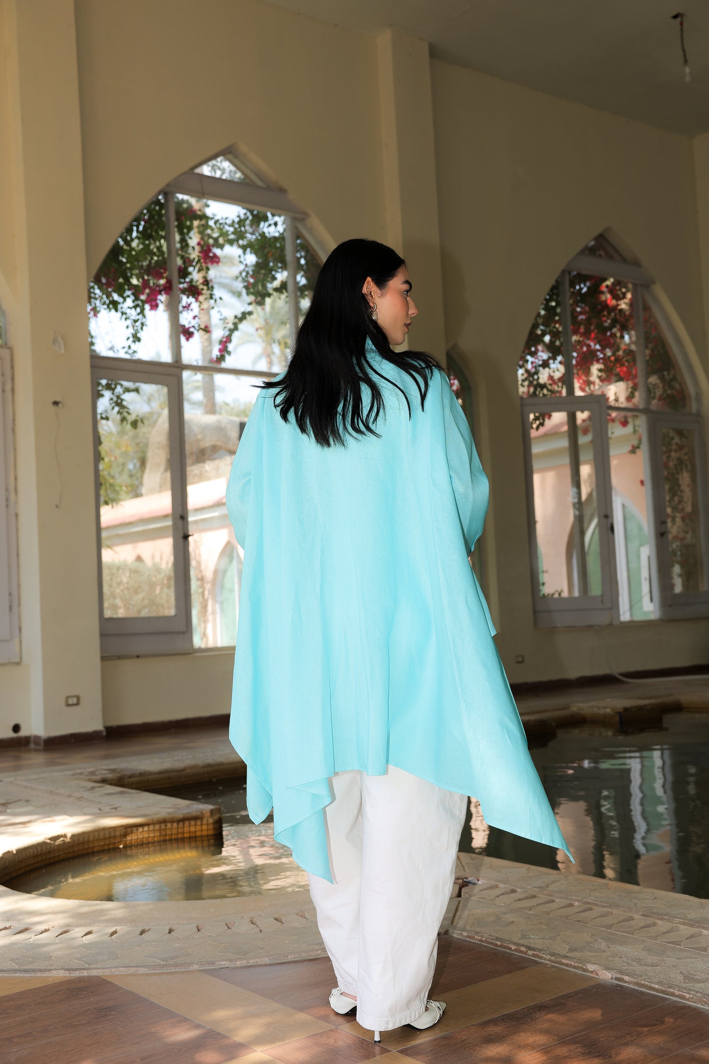 Fatima cardigan in pure linen turquoise