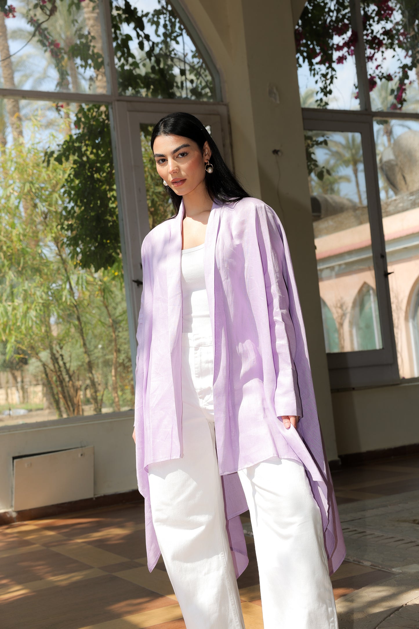 Fatima cardigan pure linen in lilac