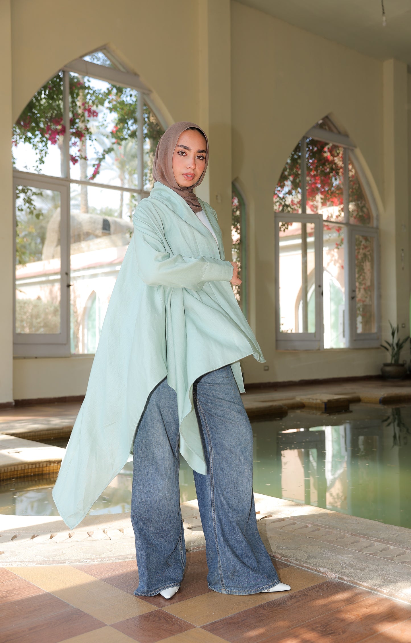 Fatima cardigan pure linen in cool mint