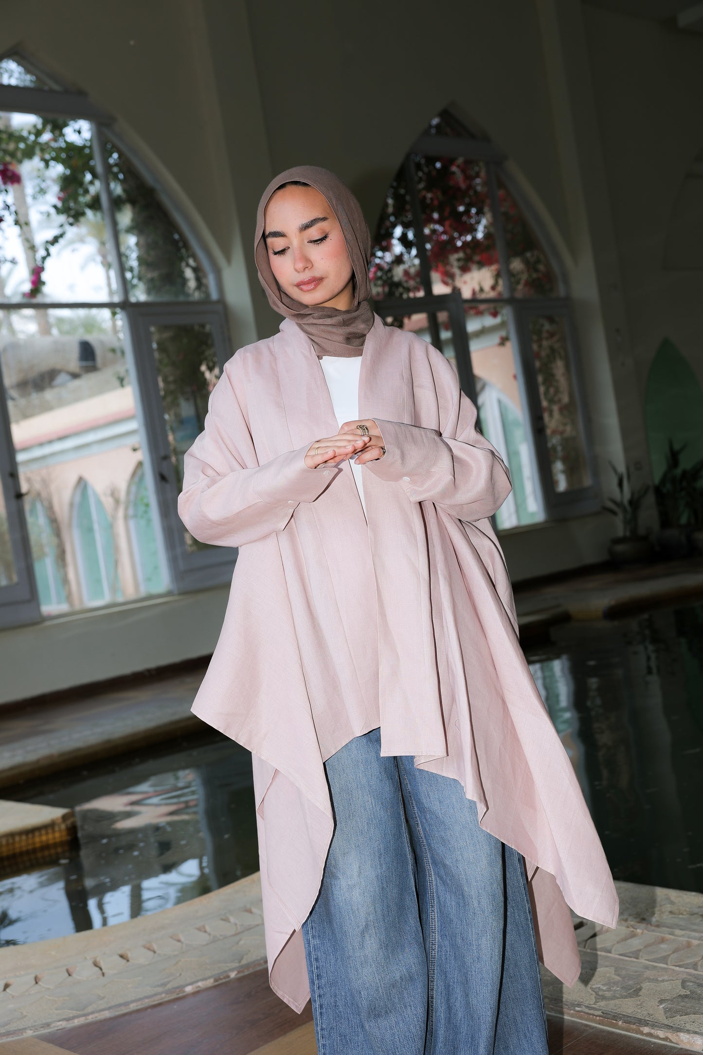 Fatima cardigan pure linen in Powder Pink