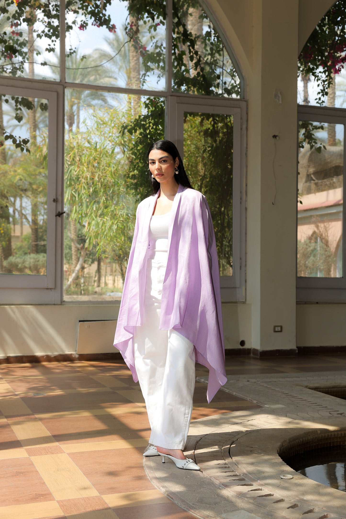 Fatima cardigan pure linen in lilac